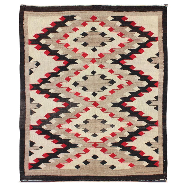 Vintage Navajo Rug with All over Geometric in Gray, Red, Black and Cream  For Sale at 1stDibs | navajo rug designs, red black and gray rugs, red  black gray rug