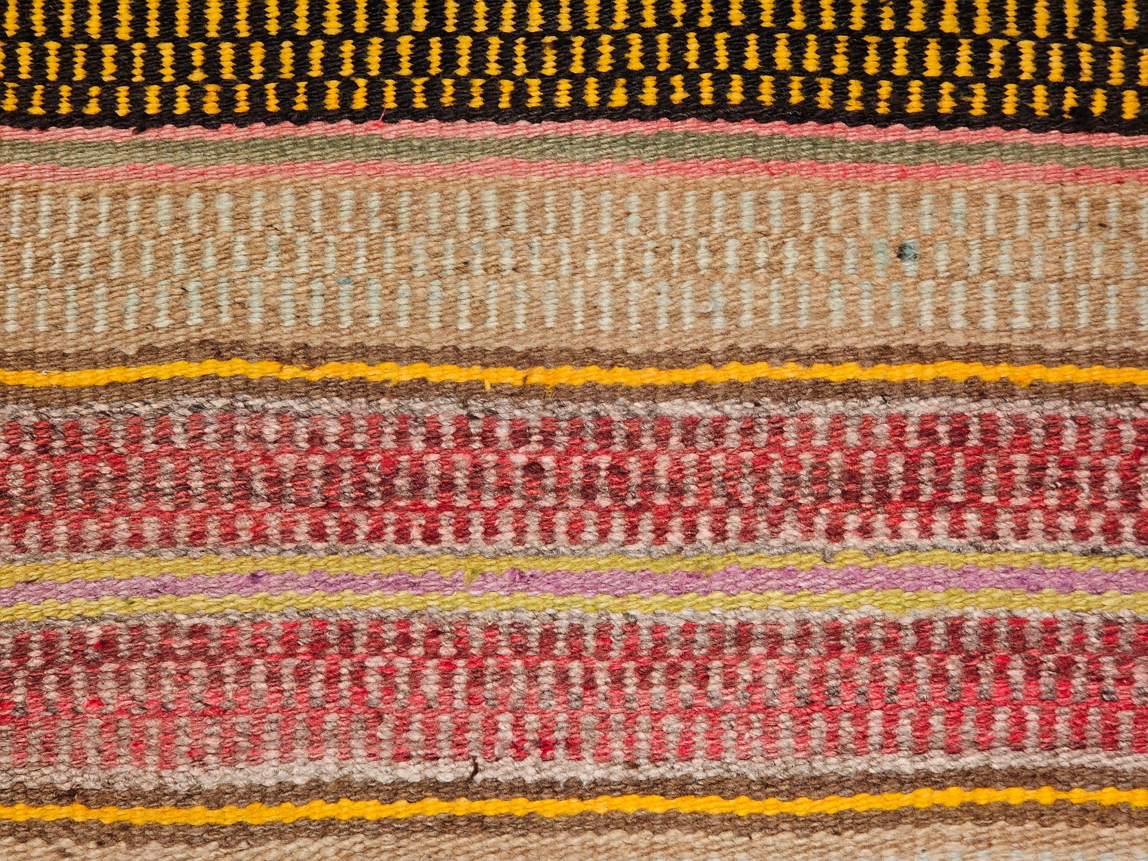 American Vintage Navajo Saddle Blanket in Wide Bands Pattern in Red, Brown, Caramel  For Sale