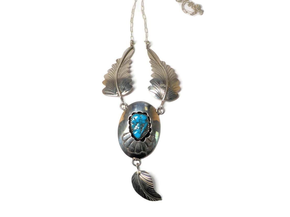 Native American Vintage Navajo Shadowbox Feather Necklace Arnold Maloney For Sale