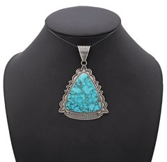 Vintage Navajo Southwestern Artist Signed Sterling Silver Turquoise Pendant
