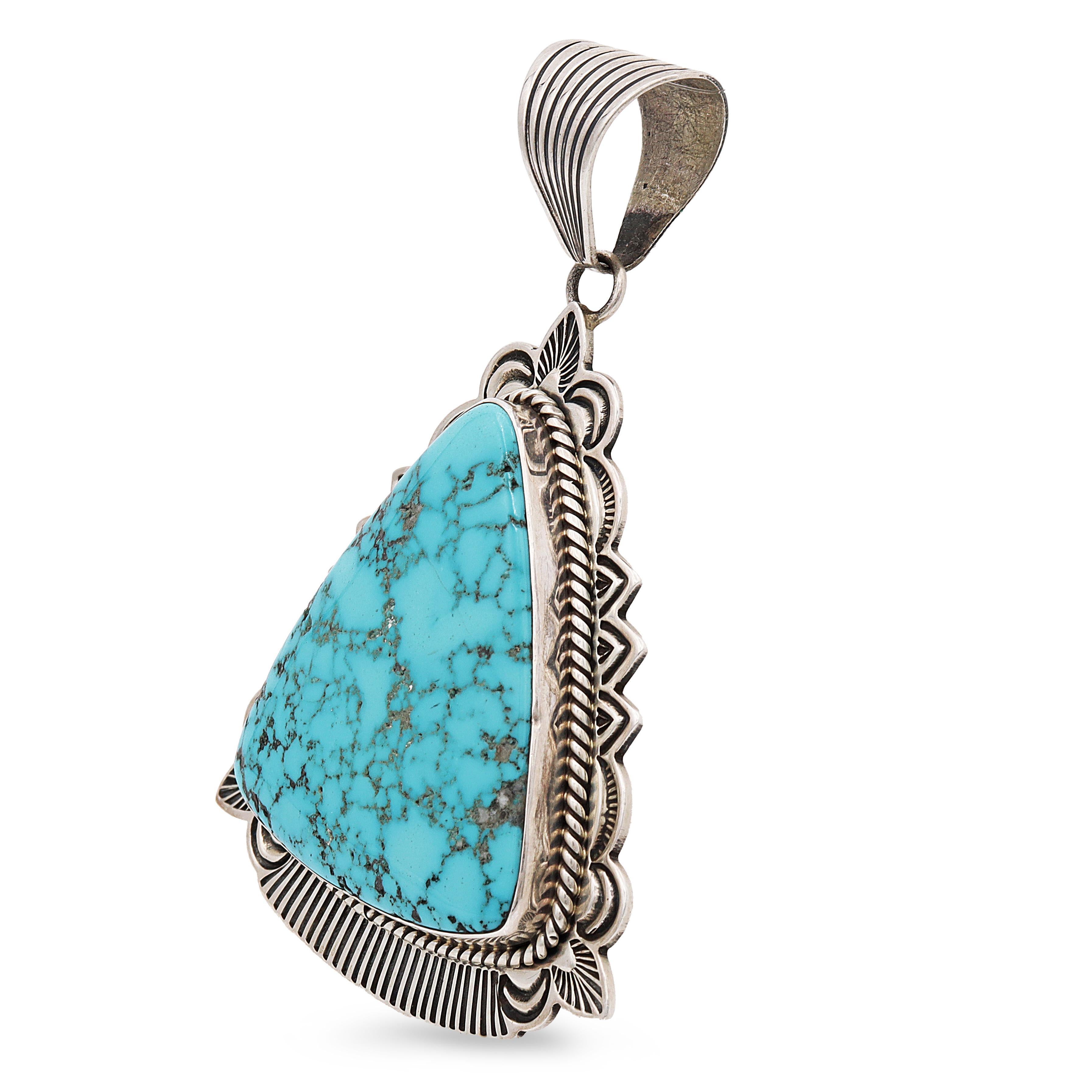 Vintage Navajo Southwestern Artist Signed Sterling Silver Turquoise Pendant In condizioni buone in vendita a New York, NY