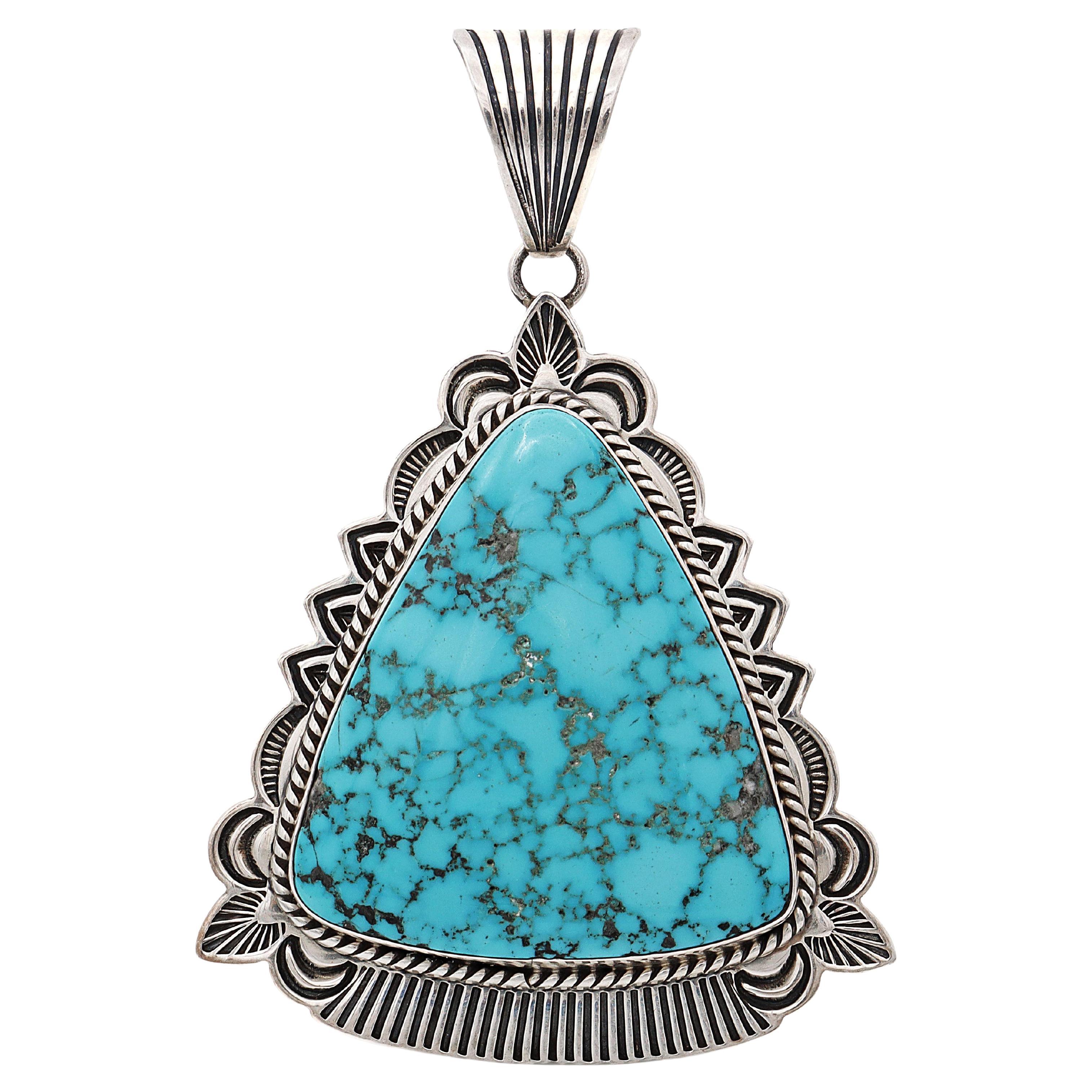 Vintage Navajo Southwestern Artist Signed Sterling Silver Turquoise Pendant