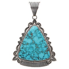 Vintage Navajo Southwestern Artist Signed Sterling Silver Turquoise Pendant