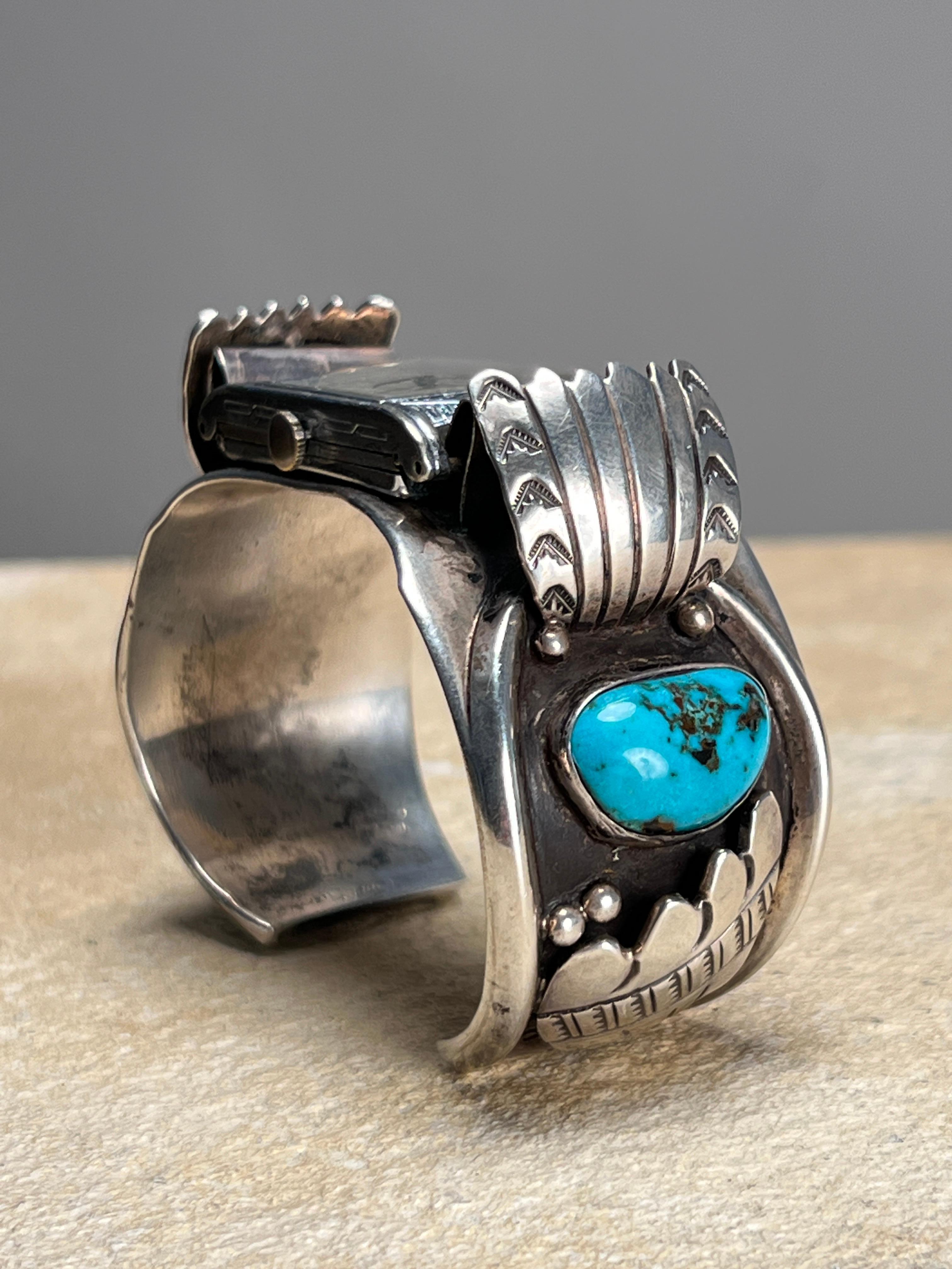 Vintage Navajo Sterling Bracelet Watch Cuff Mid 20th c. In Good Condition For Sale In Evanston, IL