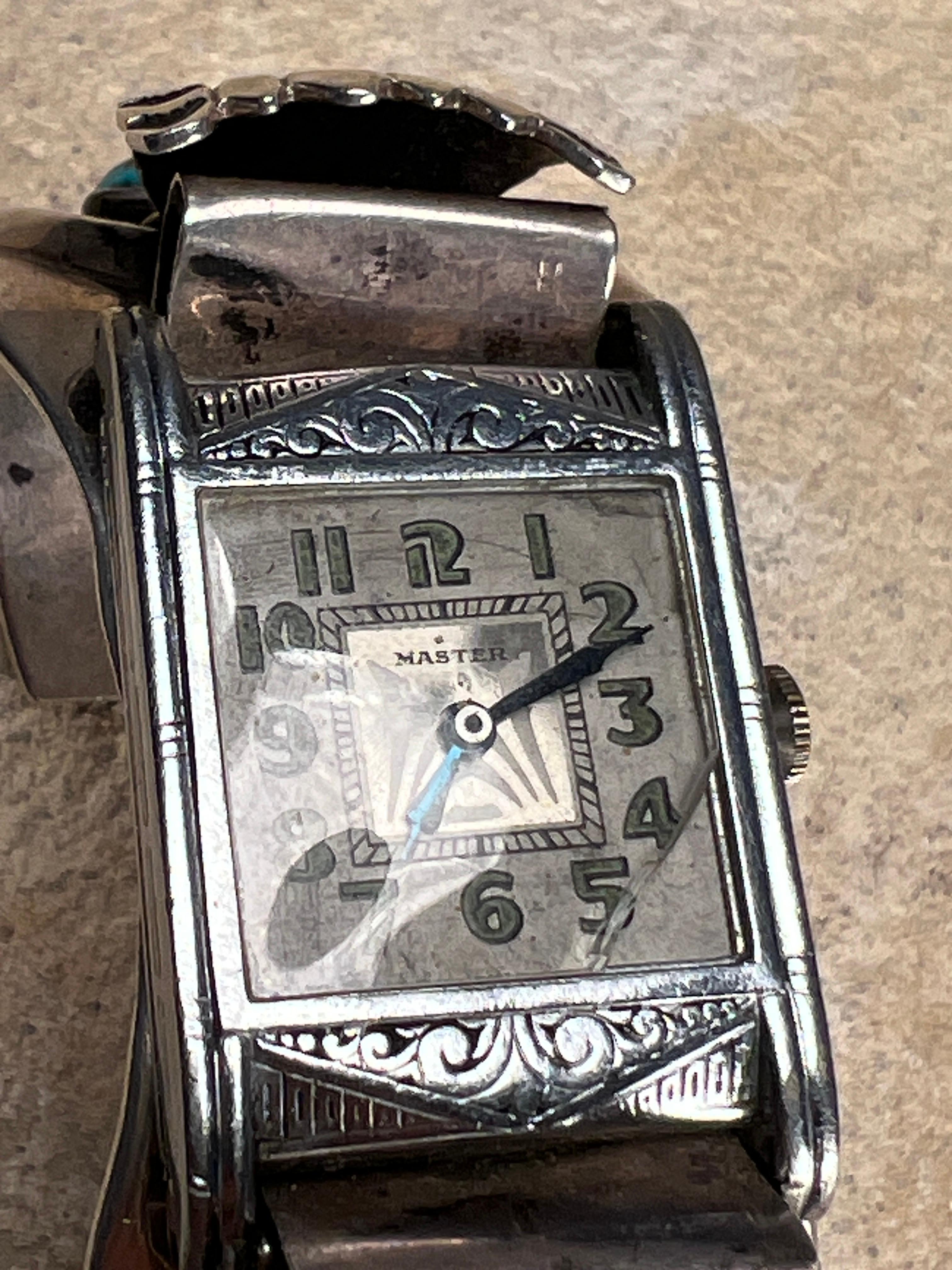 Vintage Navajo Sterling Bracelet Watch Cuff Mid 20th c. For Sale 2