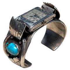 Retro Navajo Sterling Bracelet Watch Cuff Mid 20th c. 