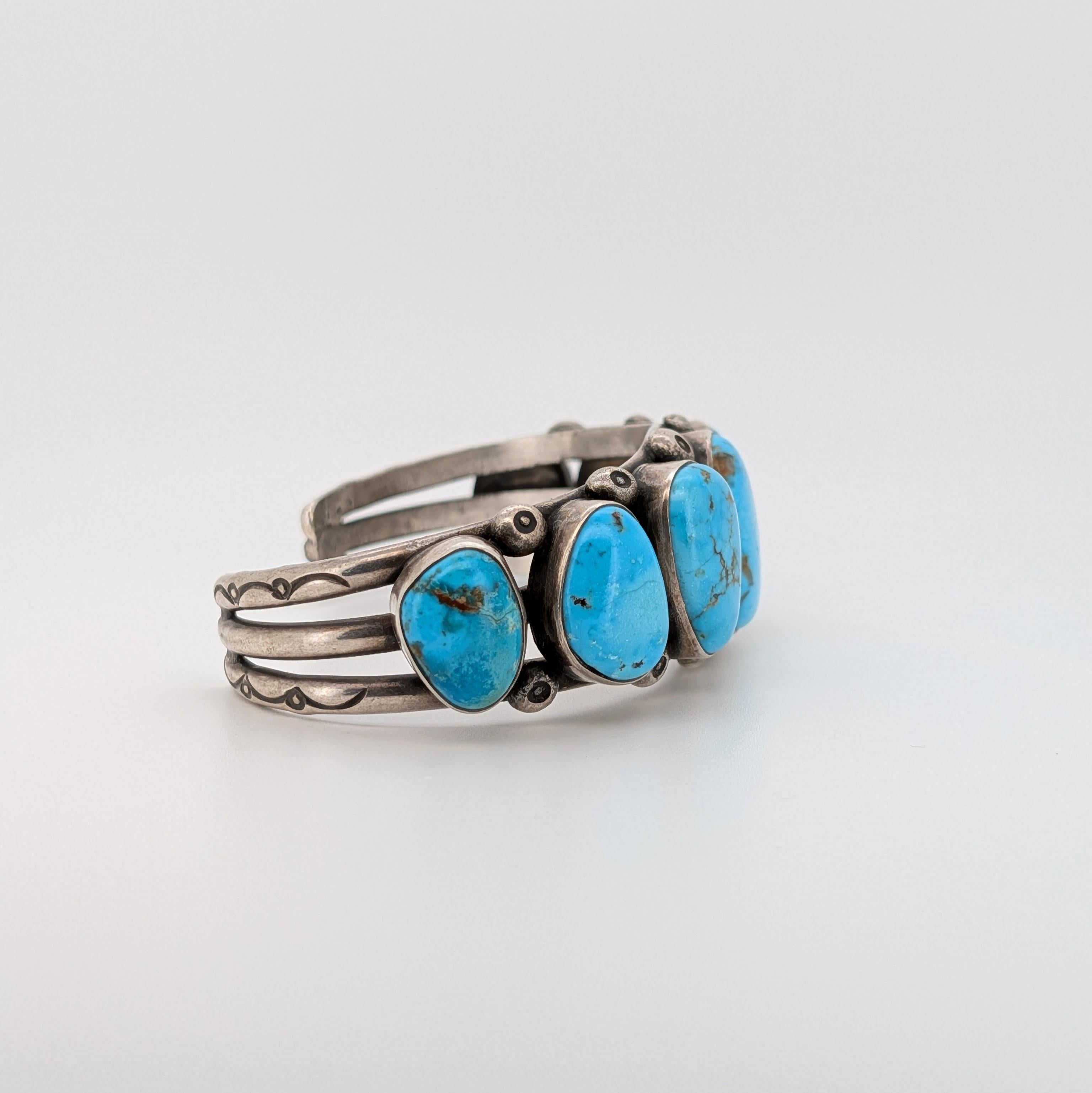 Vintage Navajo Sterling Cuff by Jessie Claw with High-Grade Kingman Turquoise en vente 11