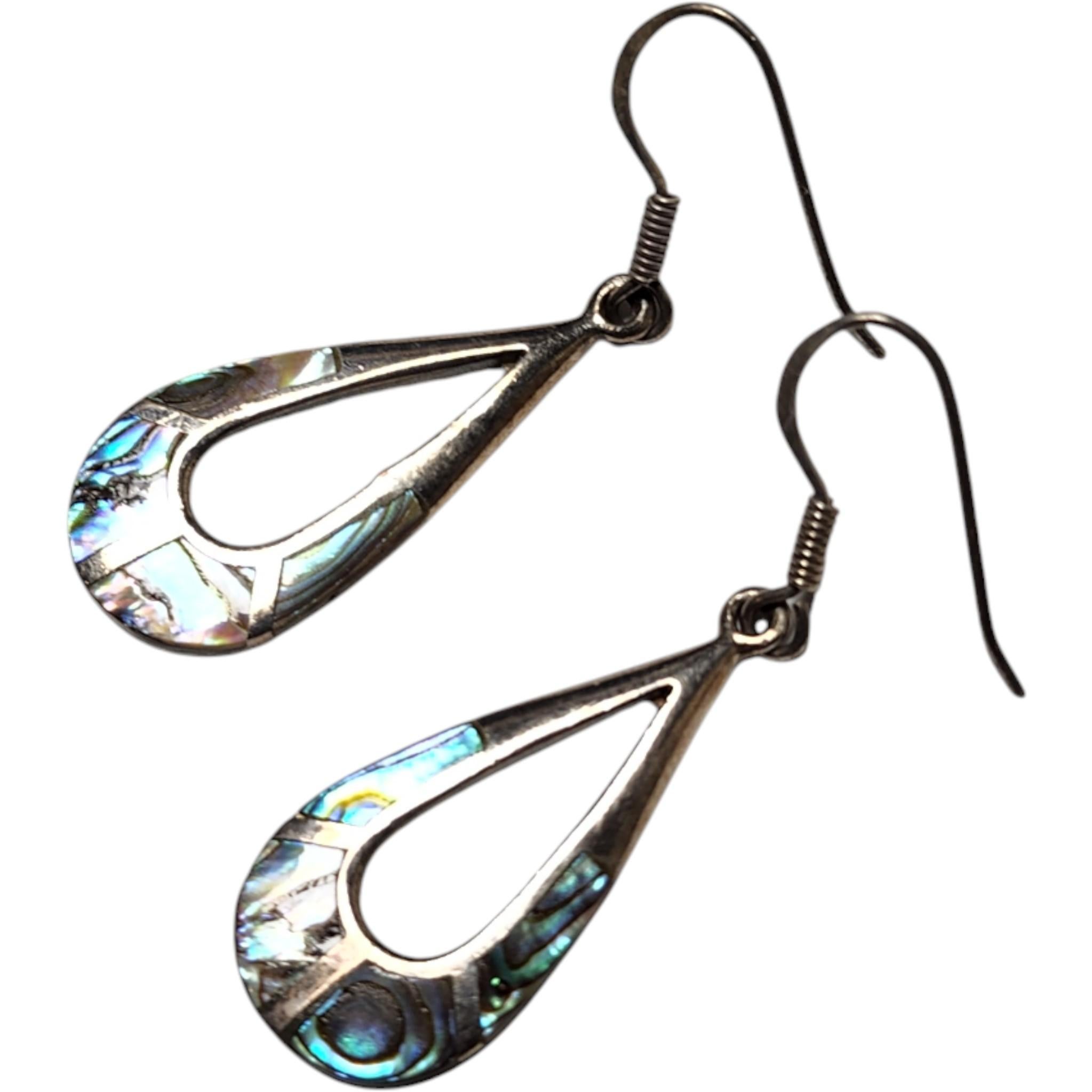 Vintage Navajo Sterling Silber und Abalone Inlay Teardrop Dangle Ohrringe (Perle) im Angebot