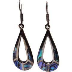 Vintage Navajo Sterling Silver and Abalone Inlay Teardrop Dangle Earrings