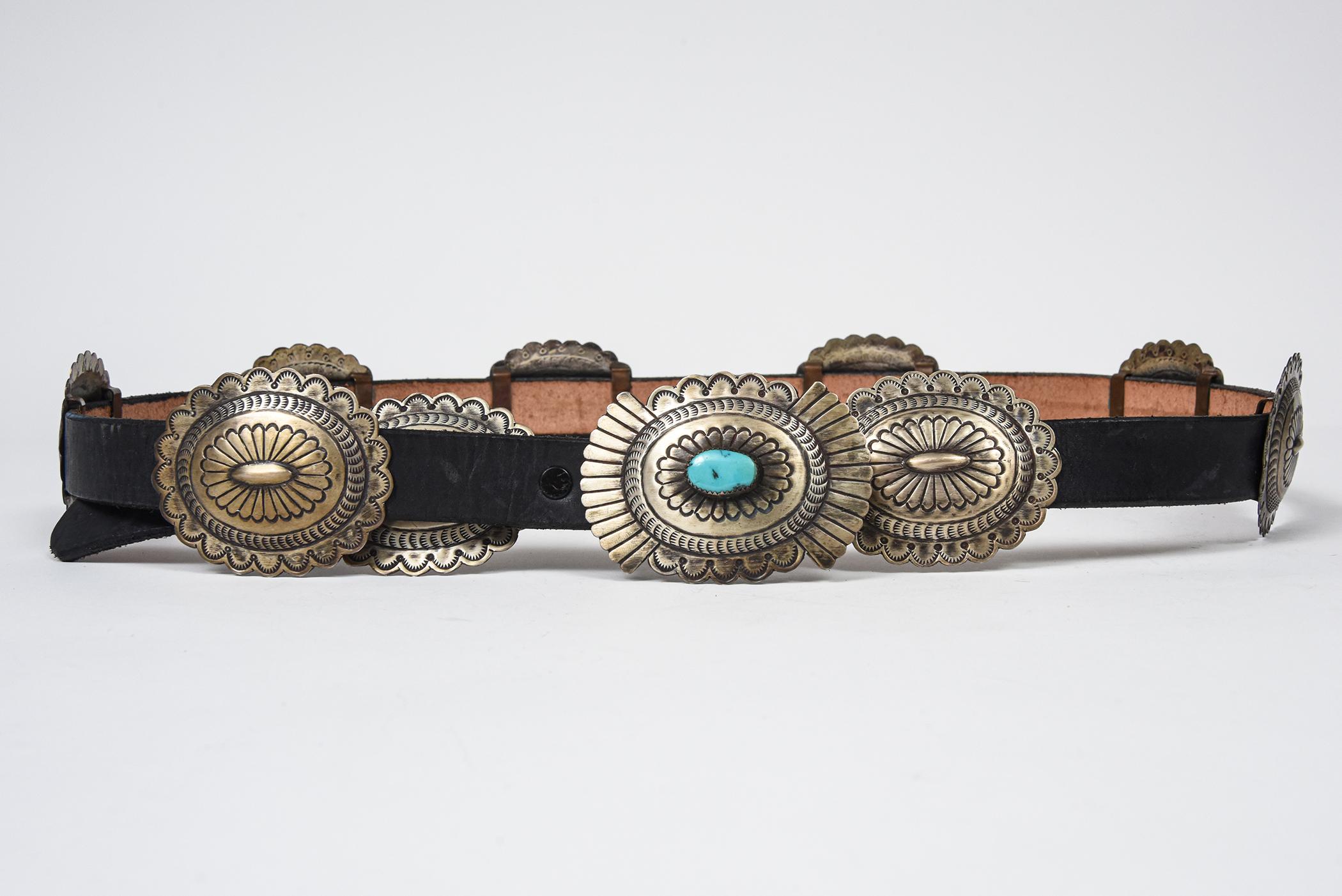 Women's or Men's Vintage Navajo Sterling Silver and Turquoise Concho Belt  For Sale