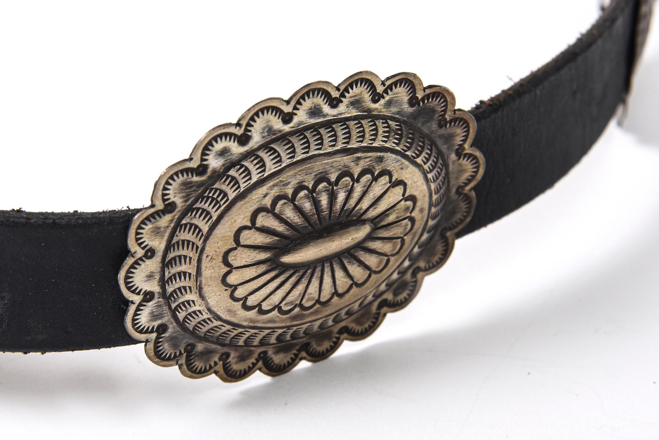 Women's or Men's Vintage Navajo Sterling Silver and Turquoise Concho Belt For Sale
