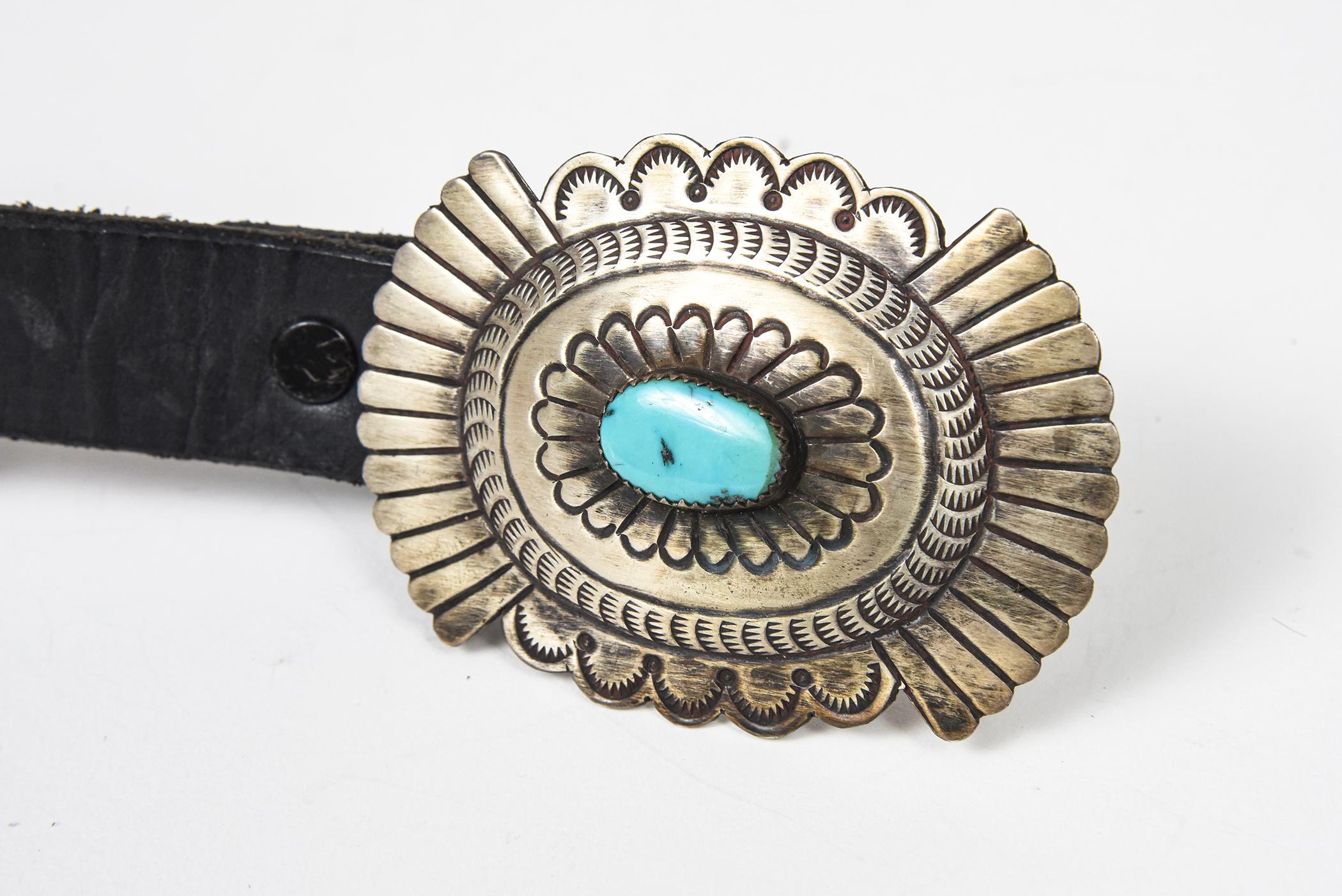 Vintage Navajo Sterling Silver and Turquoise Concho Belt  For Sale 3
