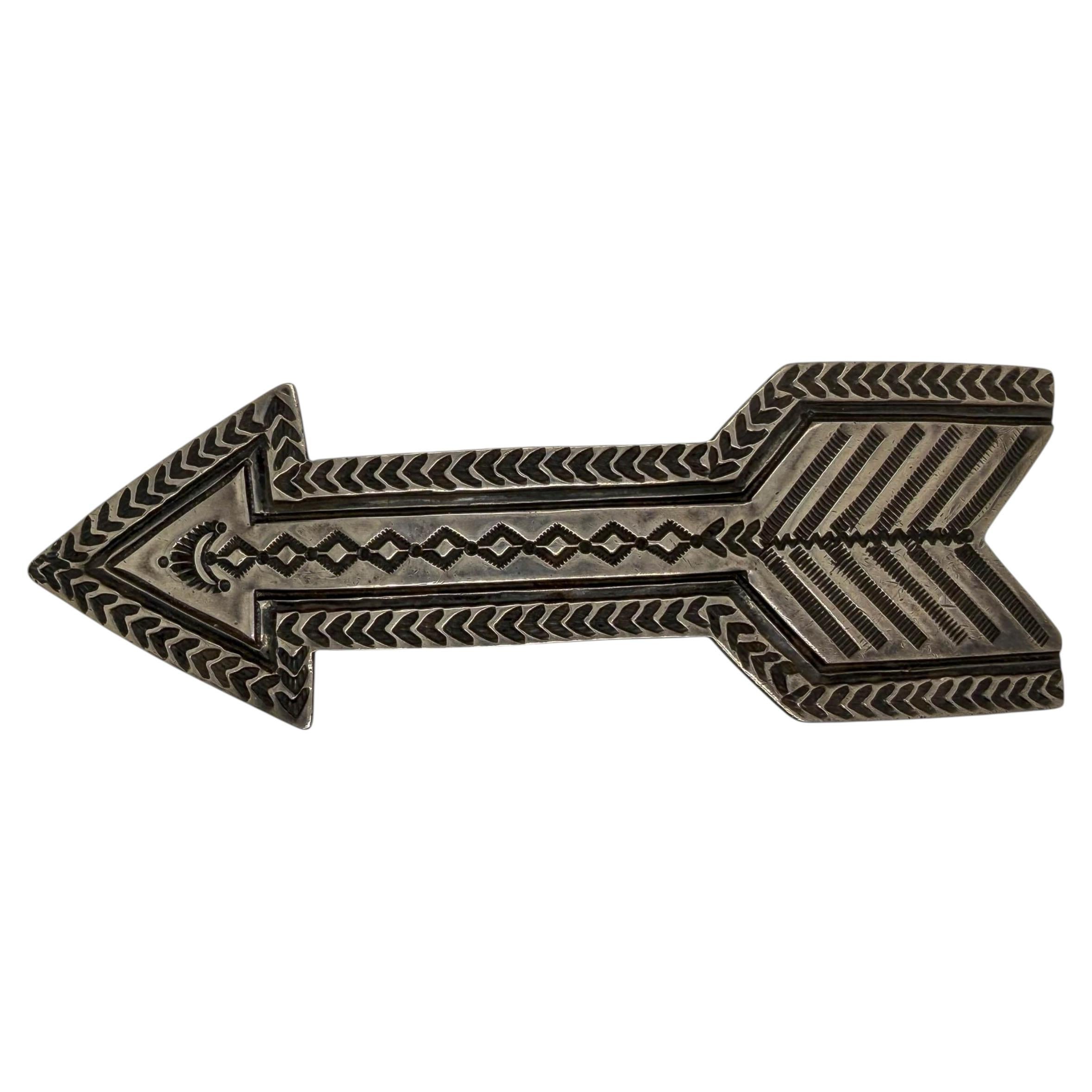 Vintage Navajo Sterling Silver Arrow Belt Buckle by Begay, 1.5"