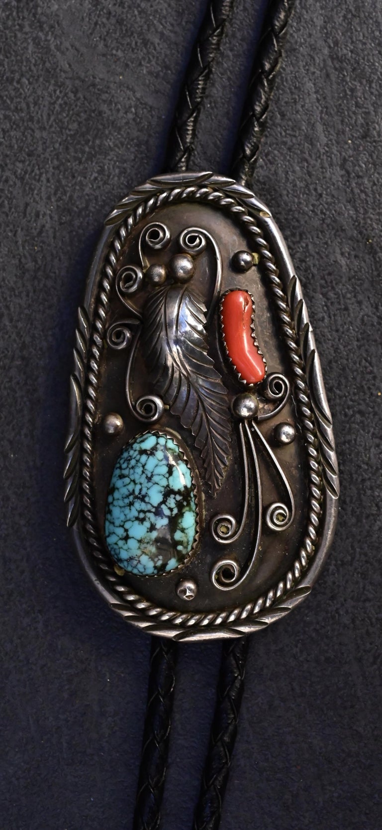 Cravate Bolo Navajo Vintage : Turquoise Et Argent, Peint à La Main, Unique !