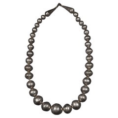 Vintage Navajo Sterling Silver Graduated Stamped Bead Necklace