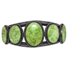 Vintage Navajo Sterling Silver Green Turquoise Five-Stone Cuff Bracelet