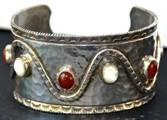 Vintage Navajo Sterling Silver Hand Hammered Cuff Bracelet w/ Rattlesnake Design