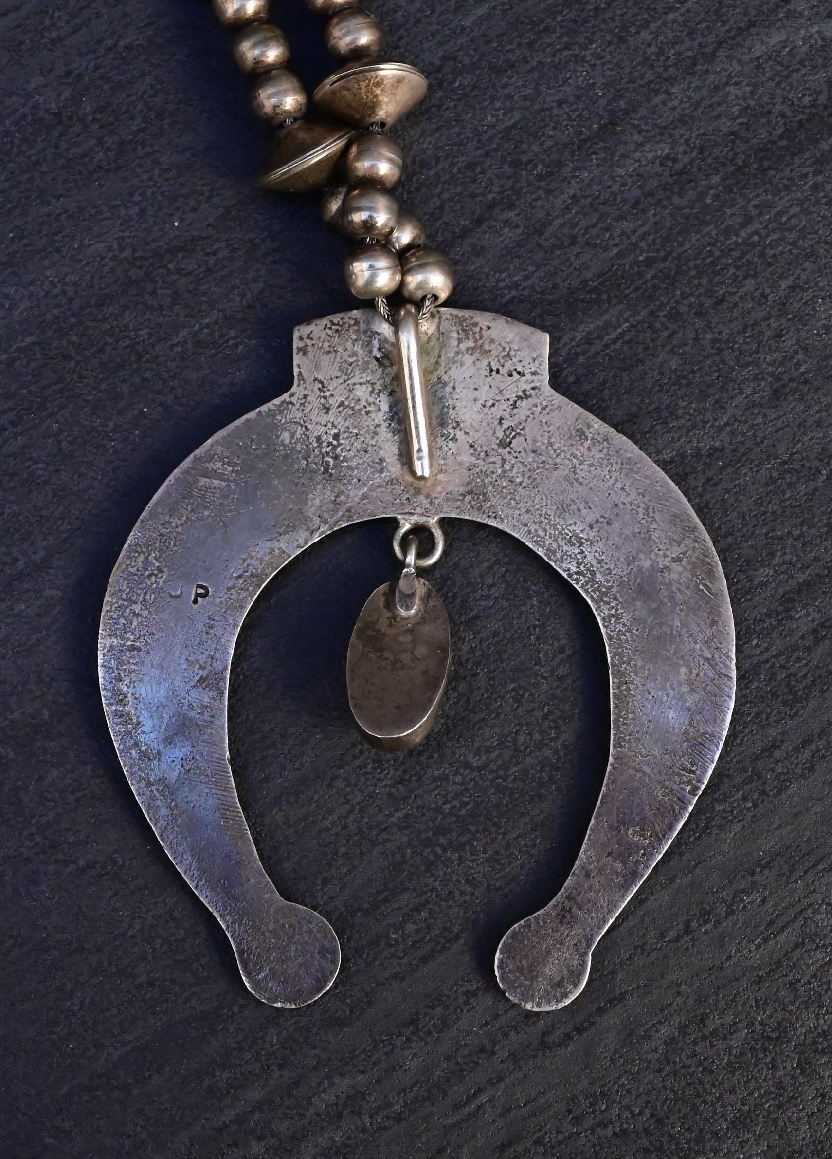 Vintage Navajo Sterling Silver Naja Necklace with Turquoise – 80.28g For Sale 2