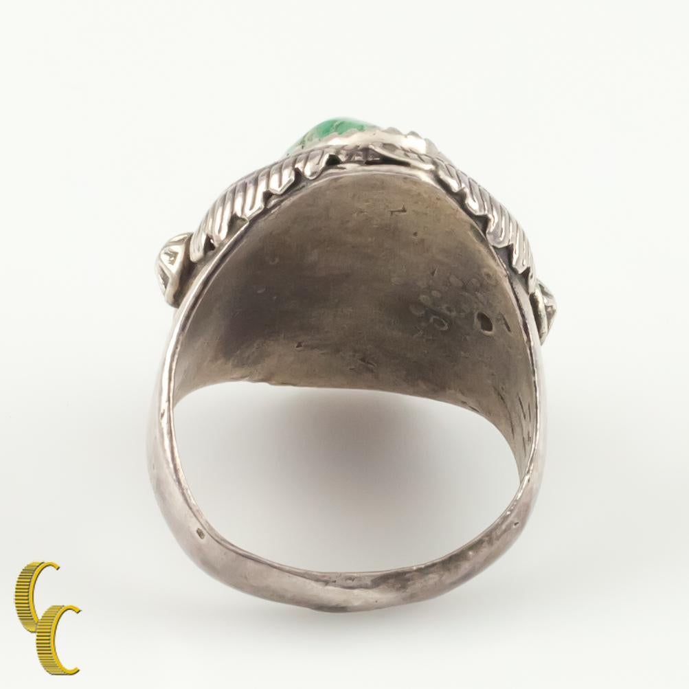 Tumbled Vintage Navajo Sterling Silver & Turquoise Leaf Ring, Size 10.75