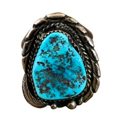 Vintage Navajo Sterling Silver Turquoise Men's Ring