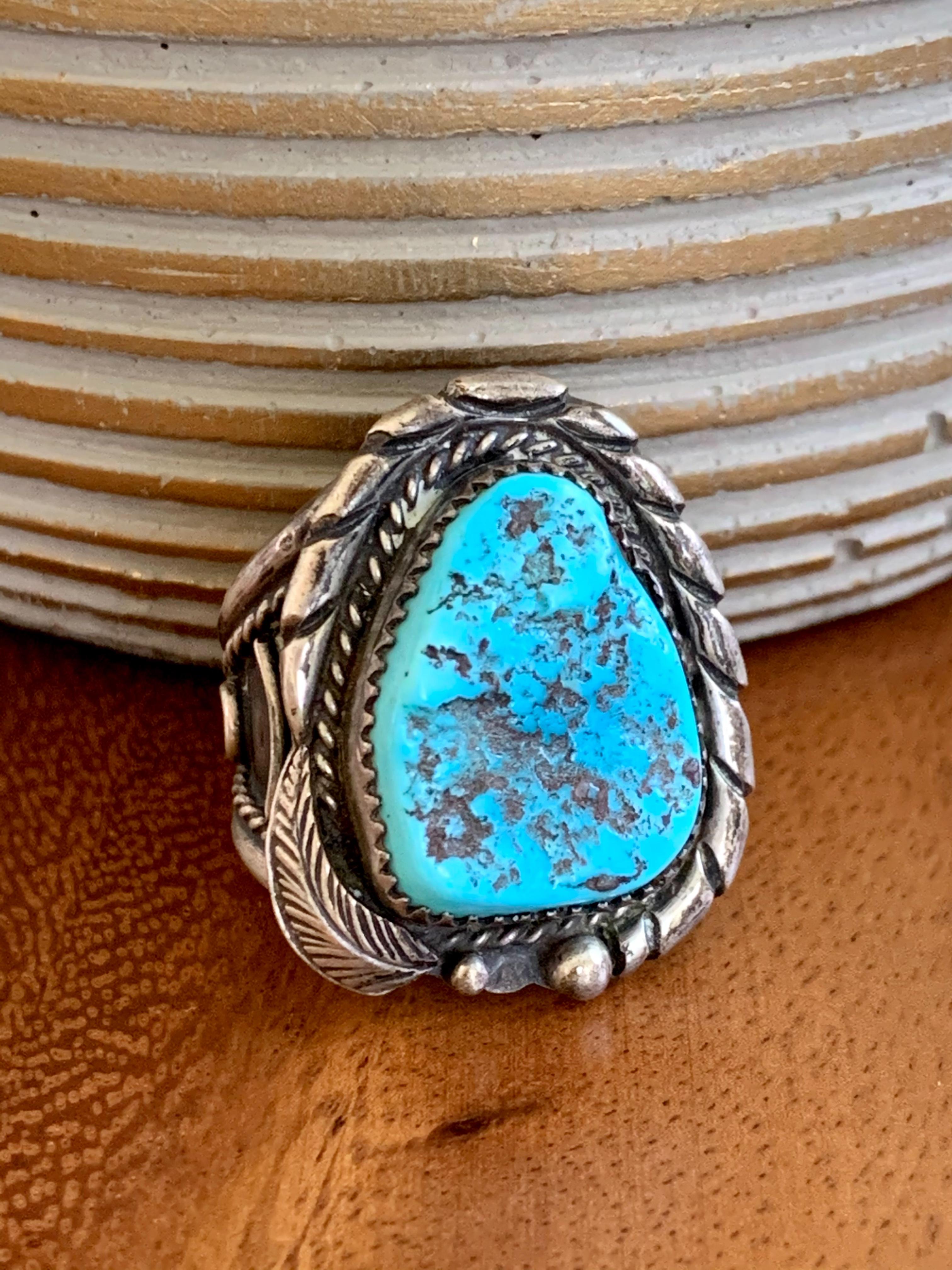 Vintage Navajo Sterling Silver Turquoise Men's Ring 2