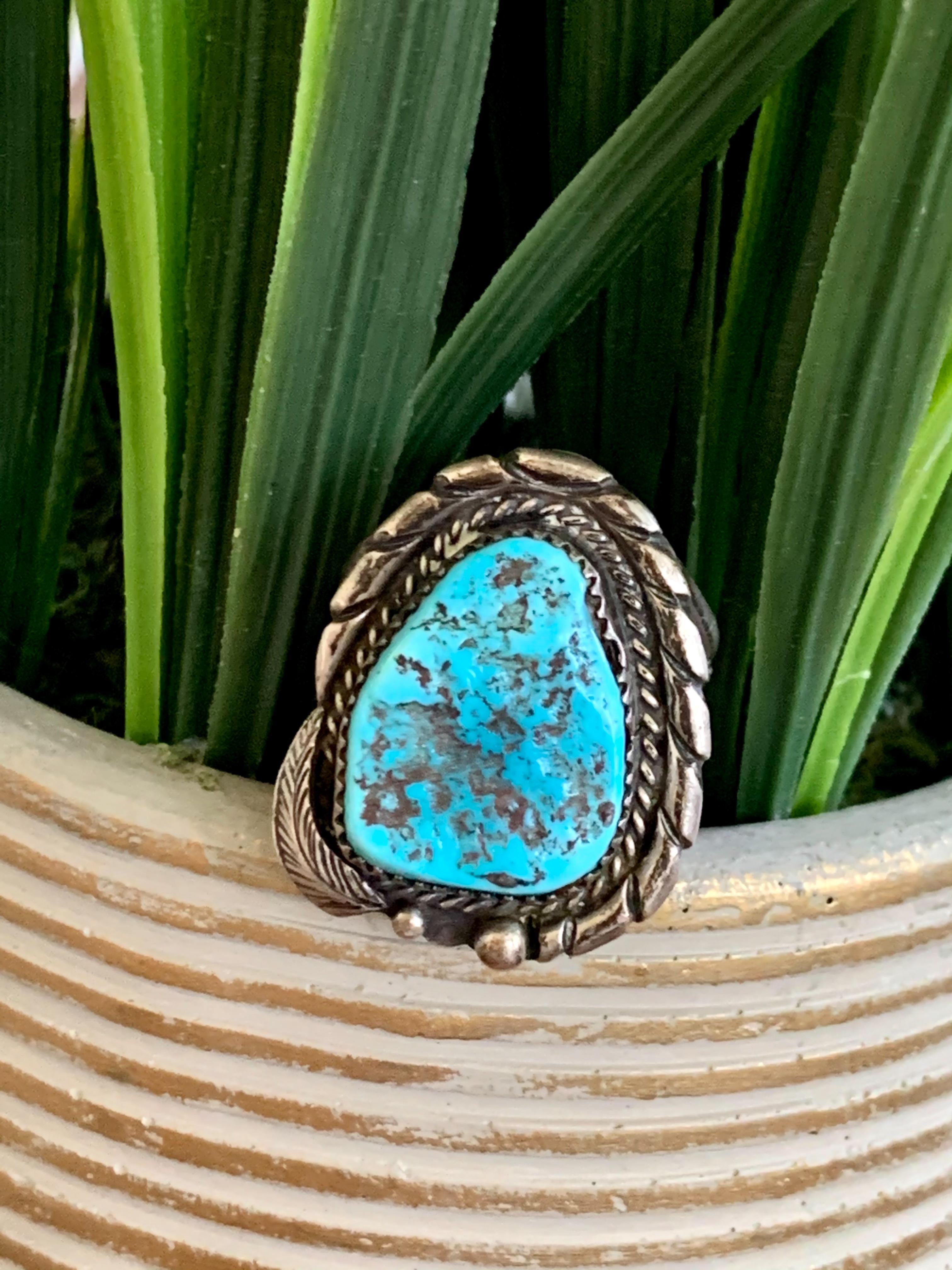 Mixed Cut Vintage Navajo Sterling Silver Turquoise Men's Ring