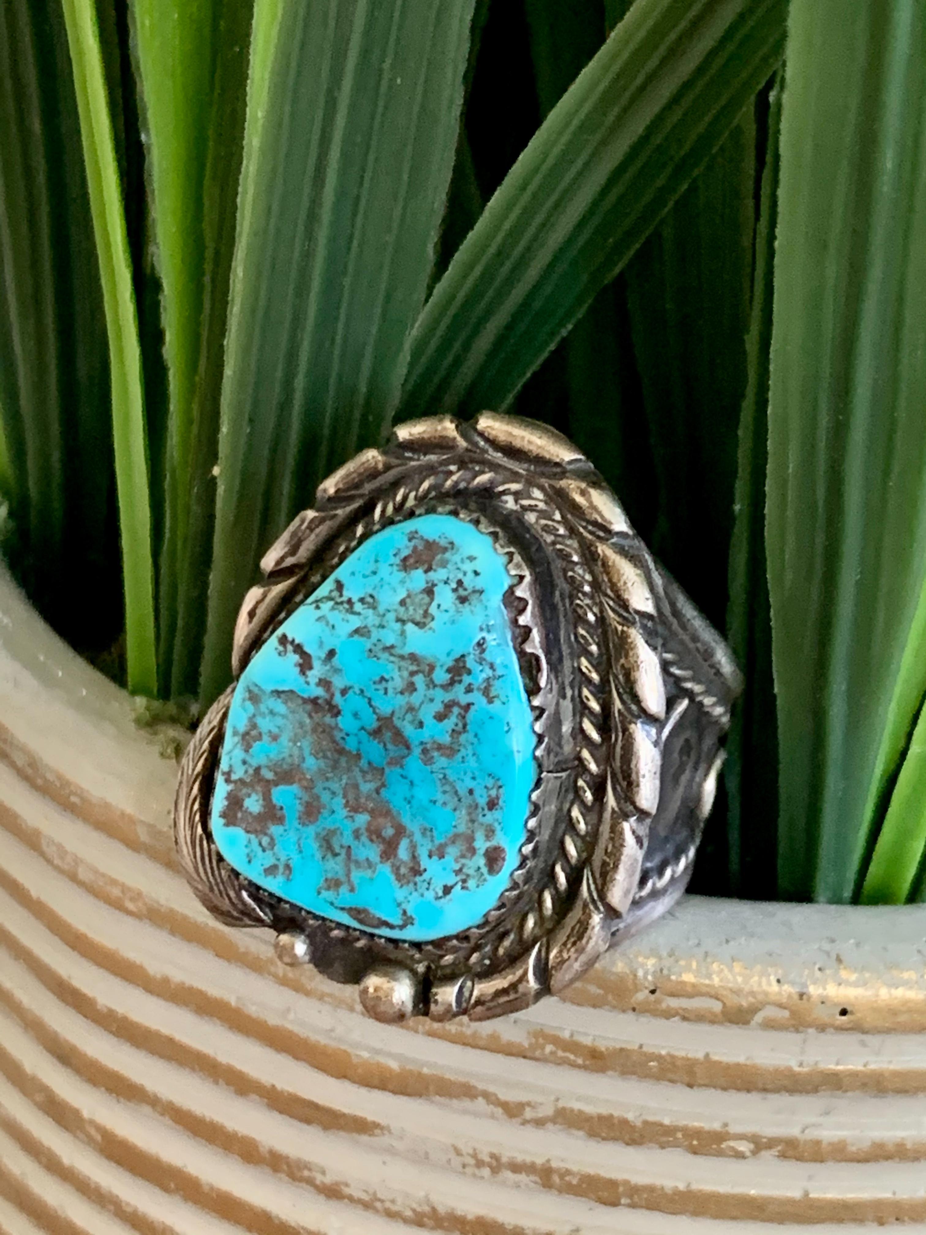 Women's or Men's Vintage Navajo Sterling Silver Turquoise Men's Ring