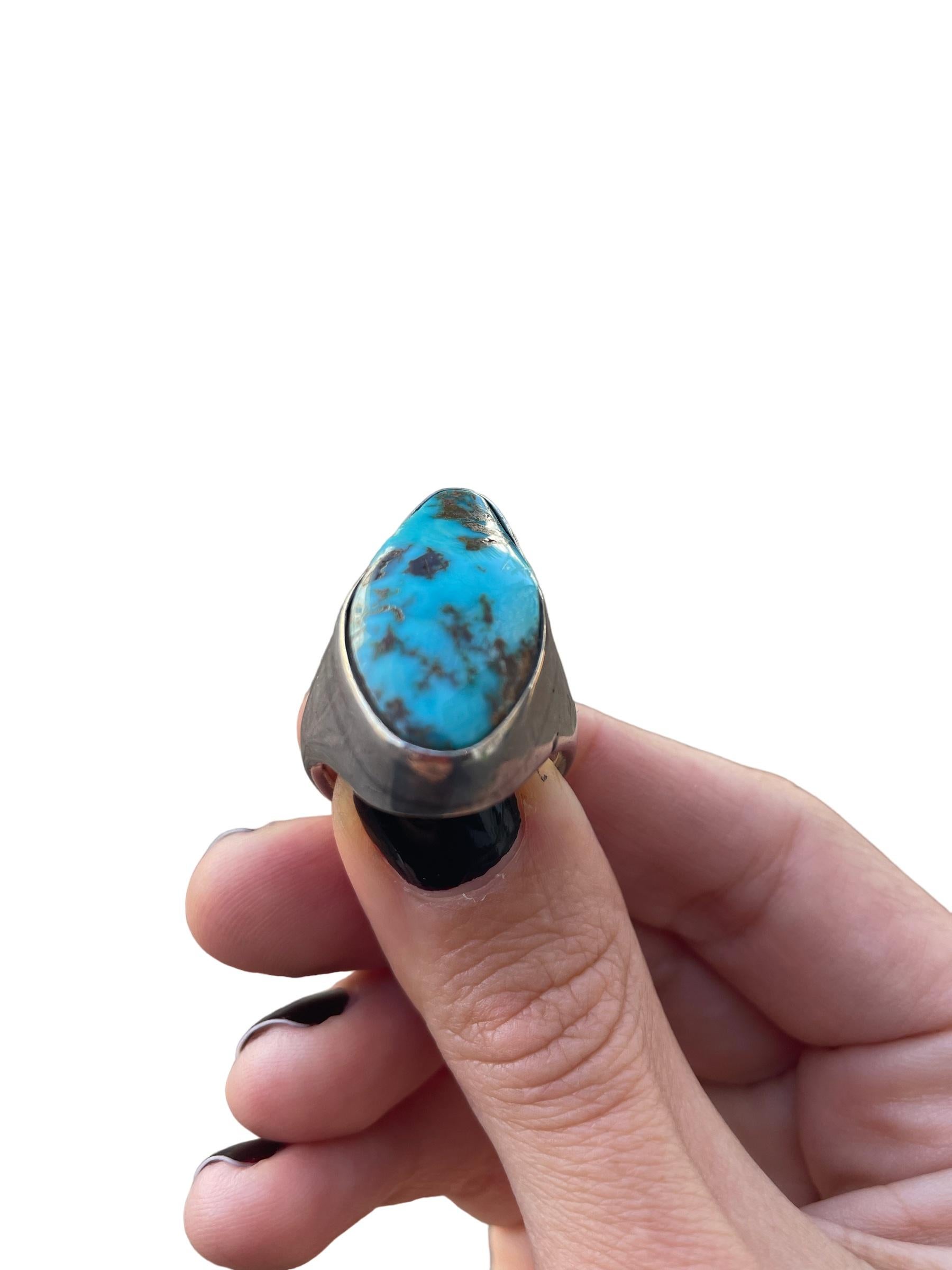 Native American Vintage Navajo Sterling Silver Turquoise Ring  For Sale