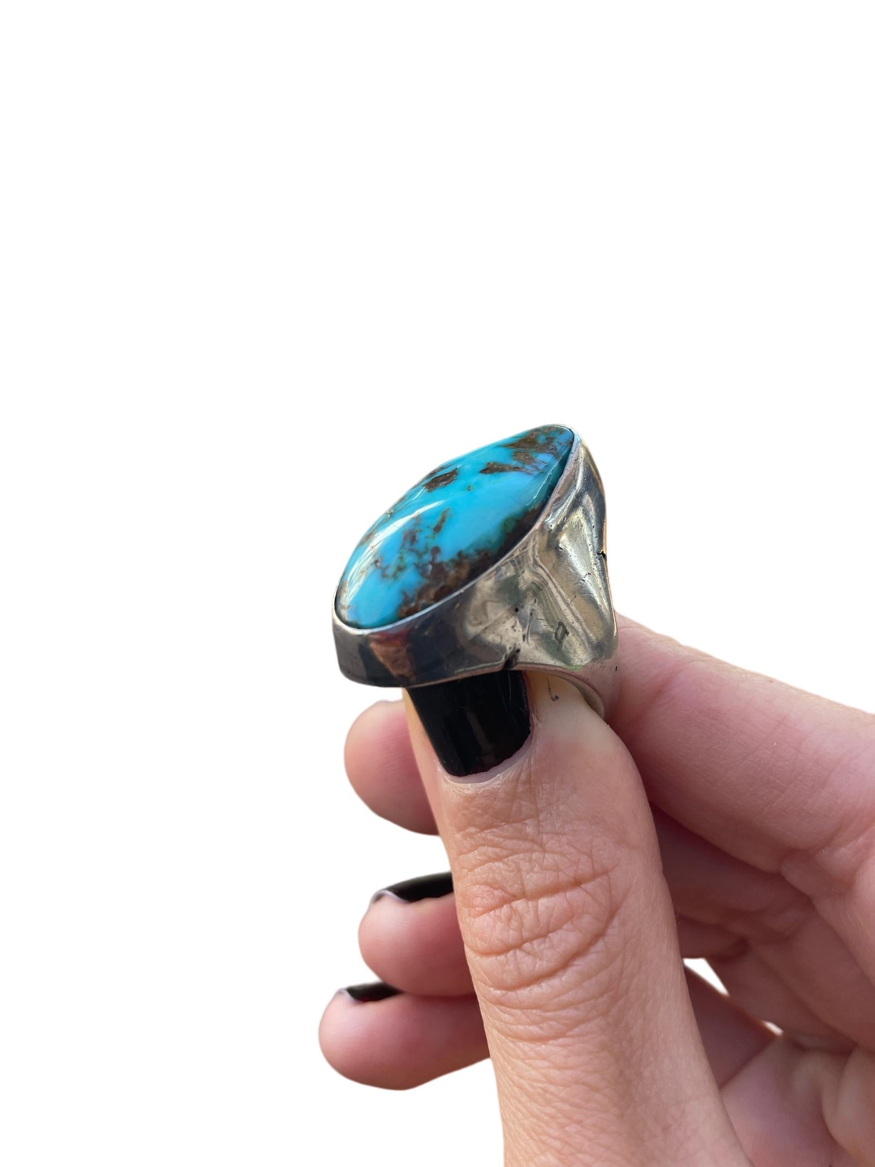 Mixed Cut Vintage Navajo Sterling Silver Turquoise Ring  For Sale