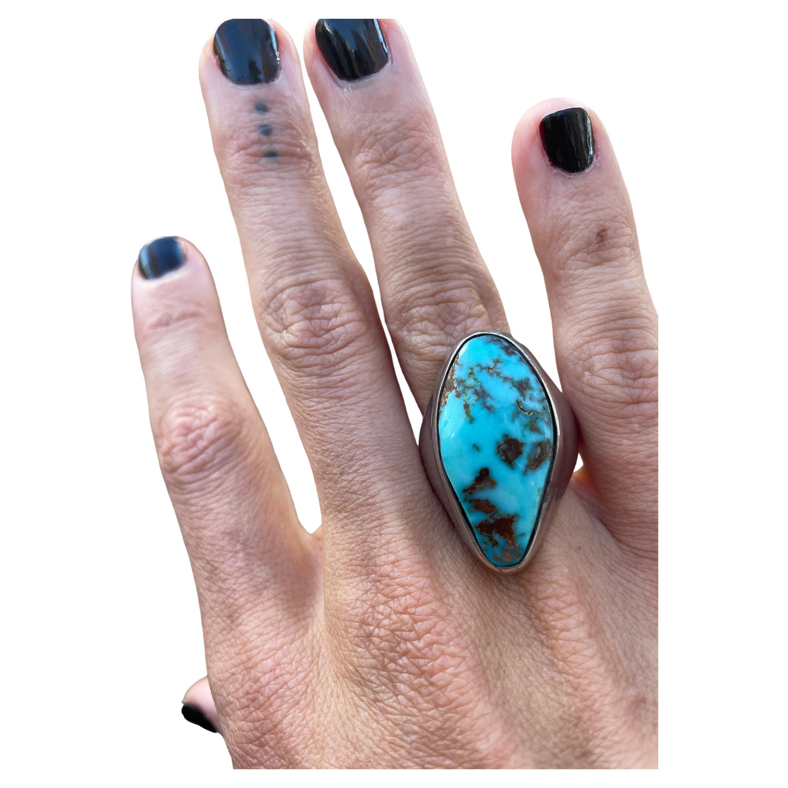 Vintage Navajo Sterling Silver Turquoise Ring  For Sale