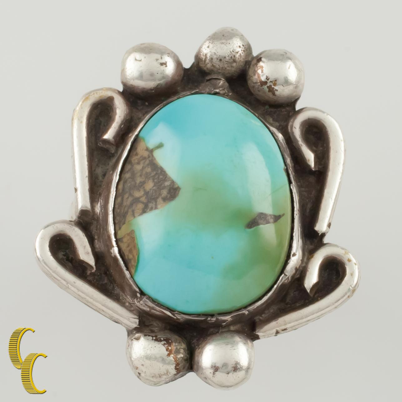 Native American Vintage Navajo Sterling Silver & Turquoise Ring, Size 7 For Sale