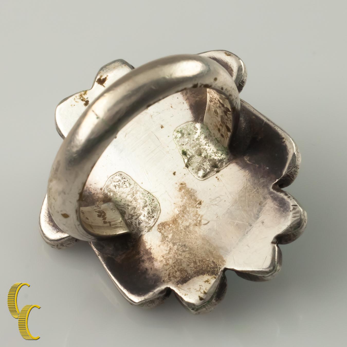 Cabochon Vintage Navajo Sterling Silver & Turquoise Ring, Size 7 For Sale