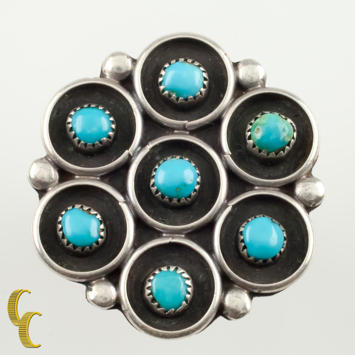 Native American Vintage Navajo Sterling Silver & Turquoise Ring, Size 7.5 For Sale