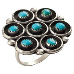 Anello vintage Navajo in argento e turchese, misura 7.5