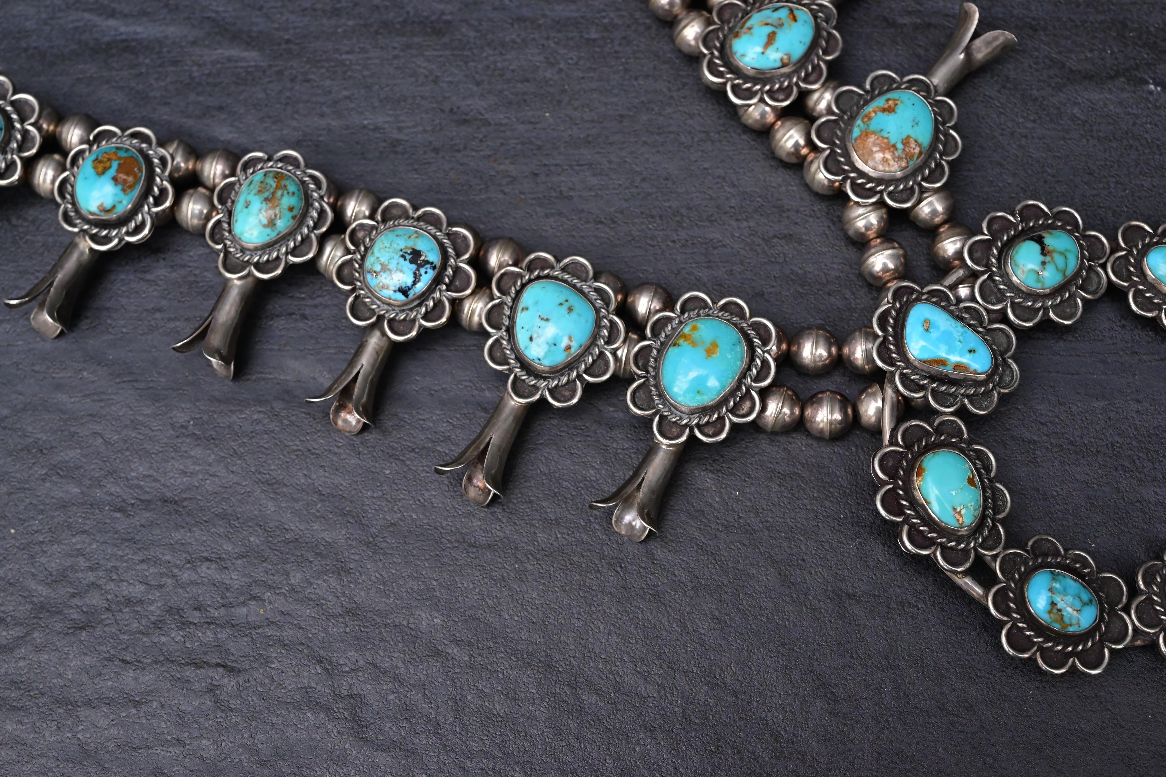 Vintage Petite Navajo Coral and Turquoise Nickel Silver Squash Blossom