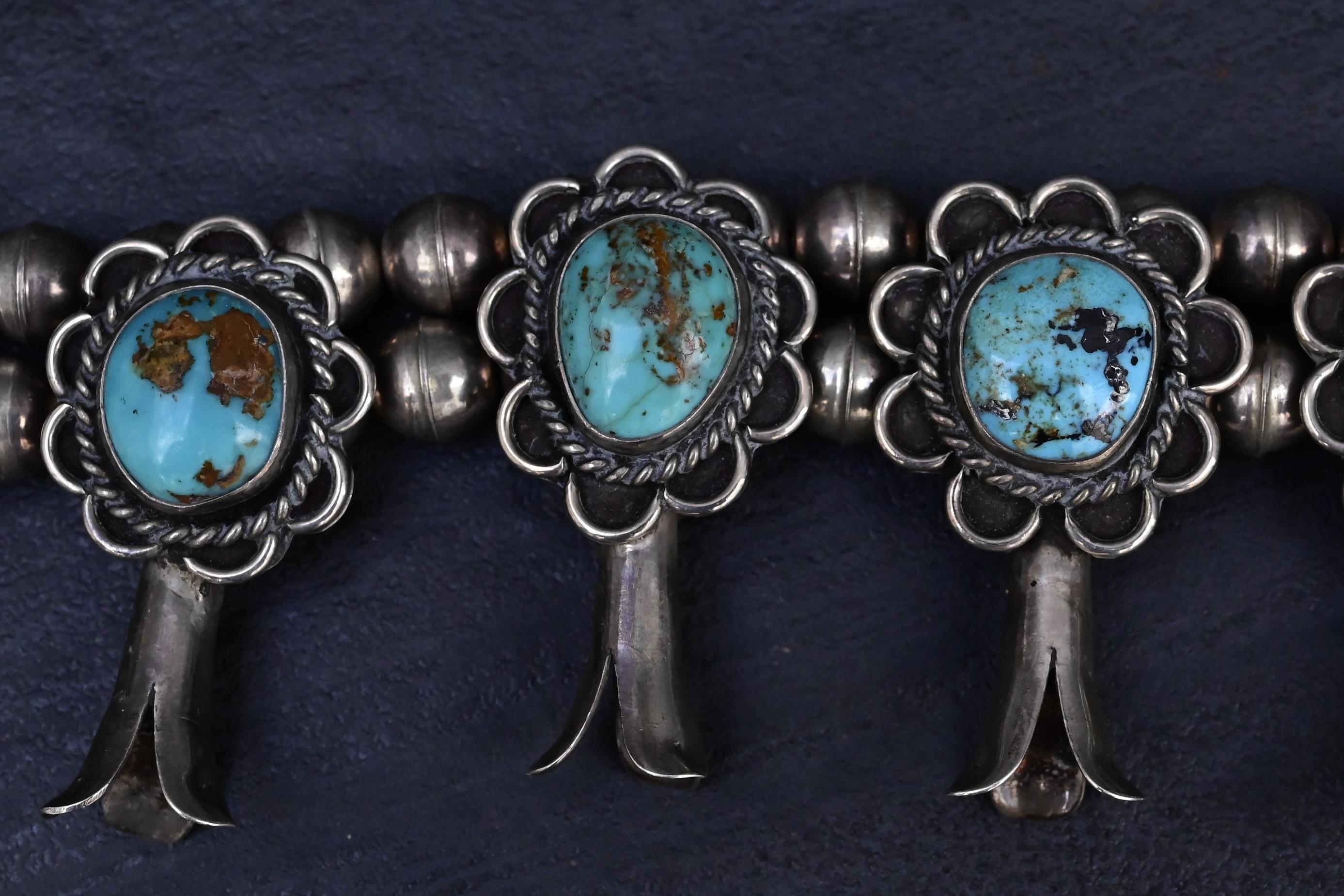 Vintage Navajo Turquoise Squash Blossom Necklace