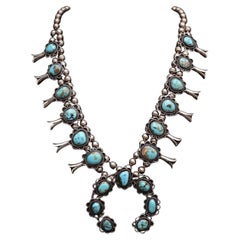 Vintage Navajo Sterling Silver & Turquoise Squash Blossom Necklace Vintage Navajo Sterling Silver & Turquoise Squash Blossom Necklace
