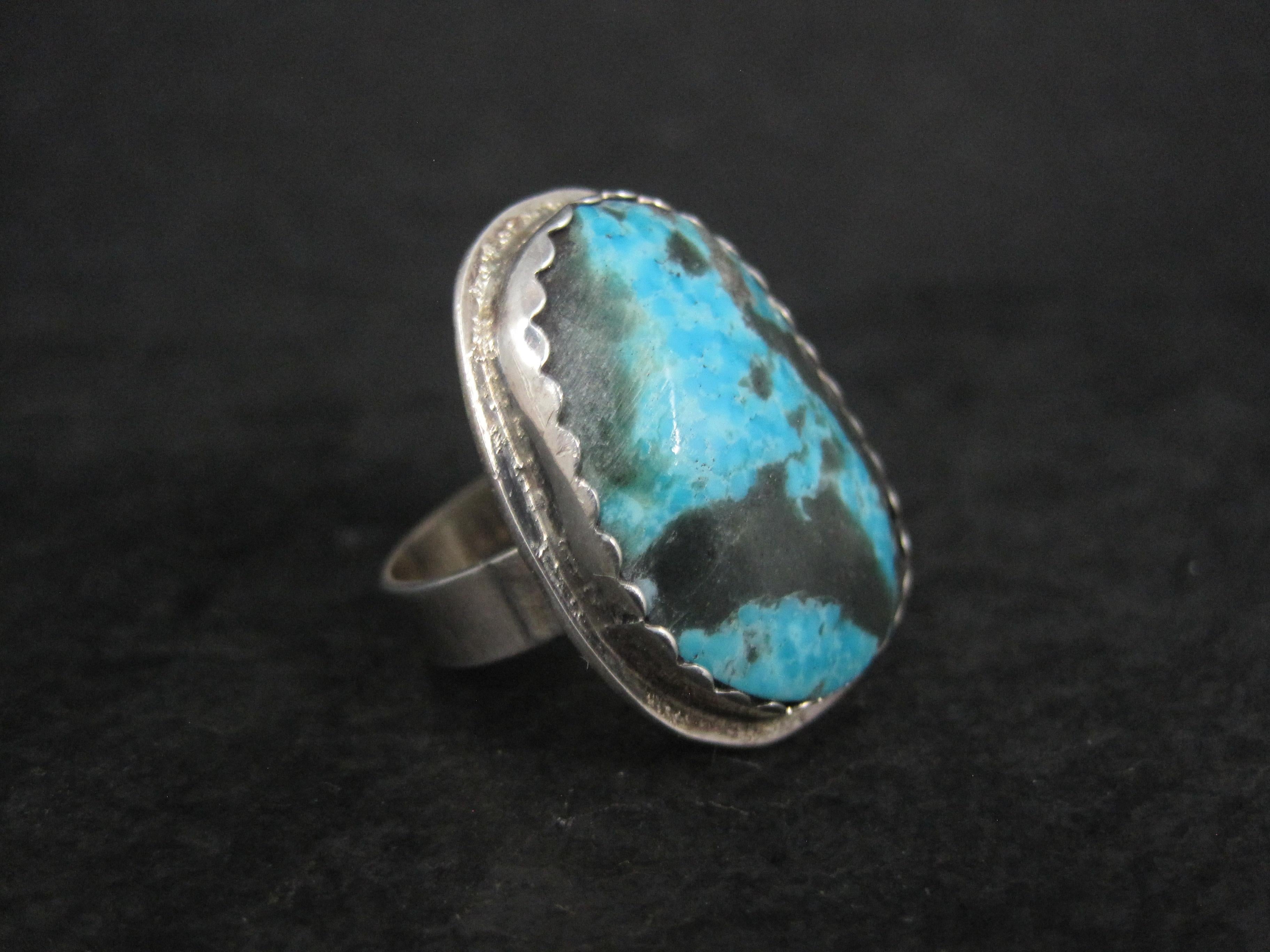 Nativo americano Anello di turchese d'epoca in argento Navajo misura 7 in vendita
