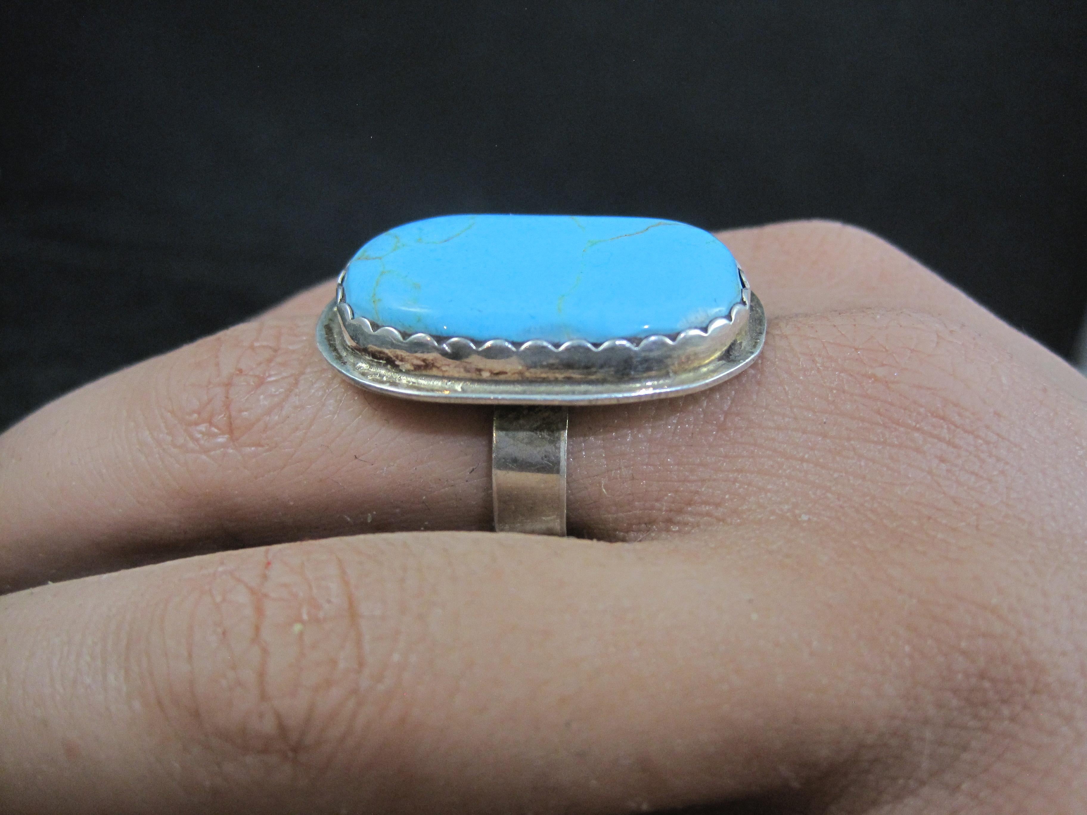 Anello di turchese d'epoca in argento Navajo misura 7 in vendita 4