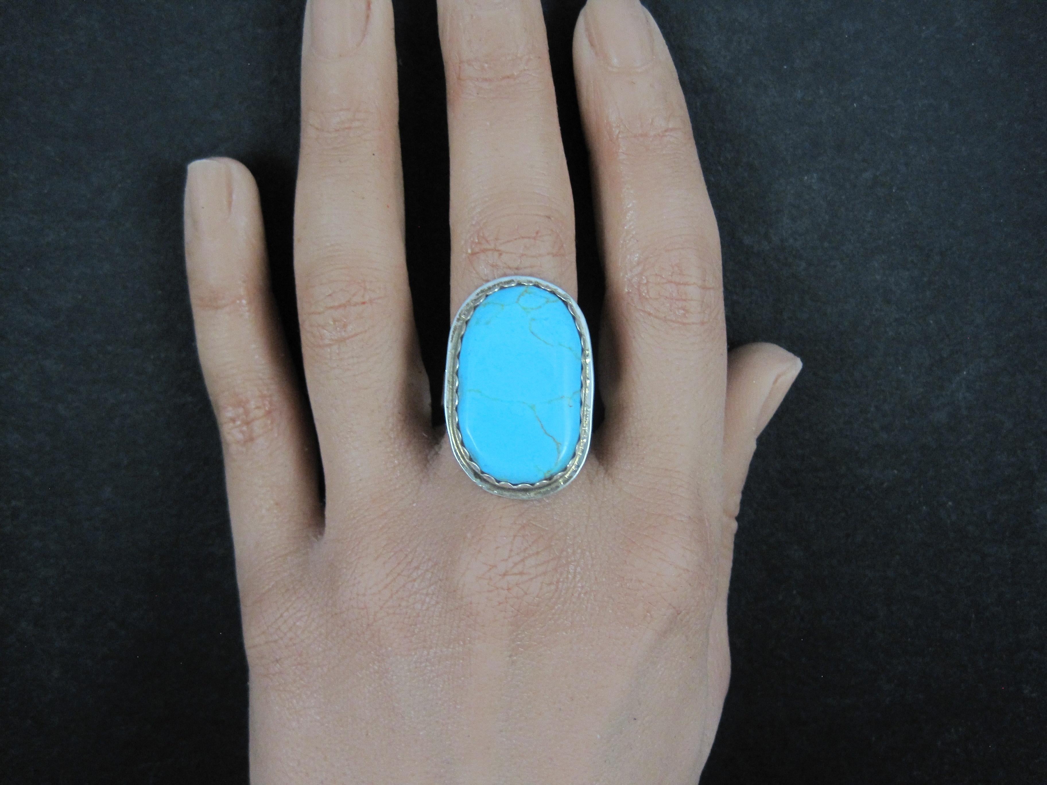 Anello di turchese d'epoca in argento Navajo misura 7 in vendita 6