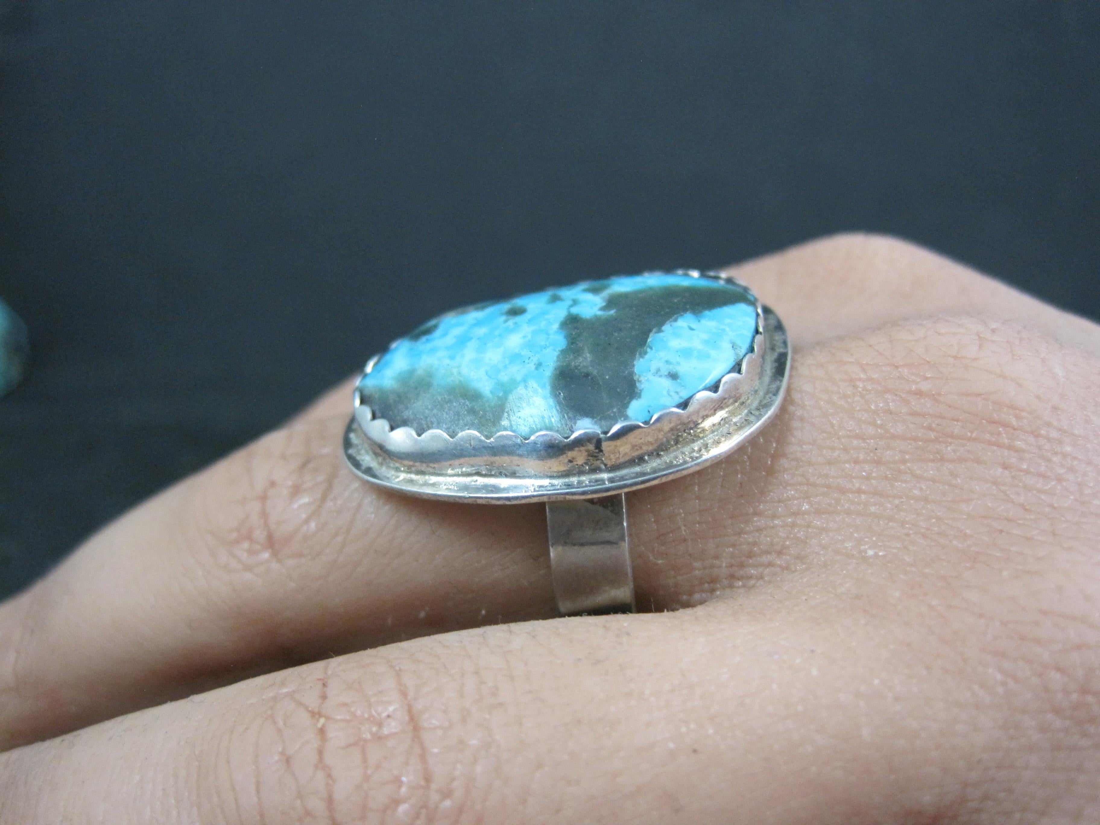 Anello di turchese d'epoca in argento Navajo misura 7 in vendita 9