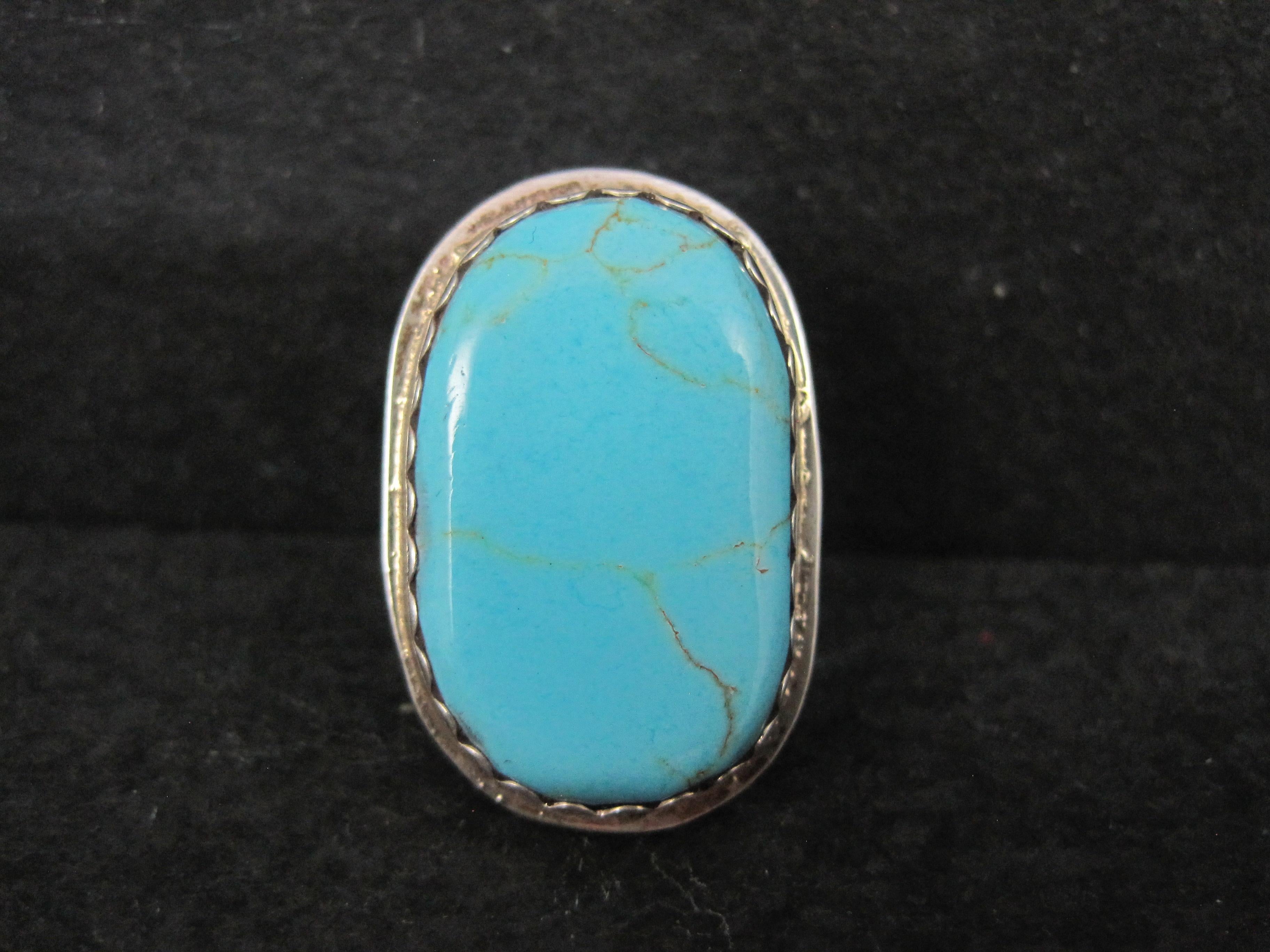 Nativo americano Anello di turchese d'epoca in argento Navajo misura 7 in vendita