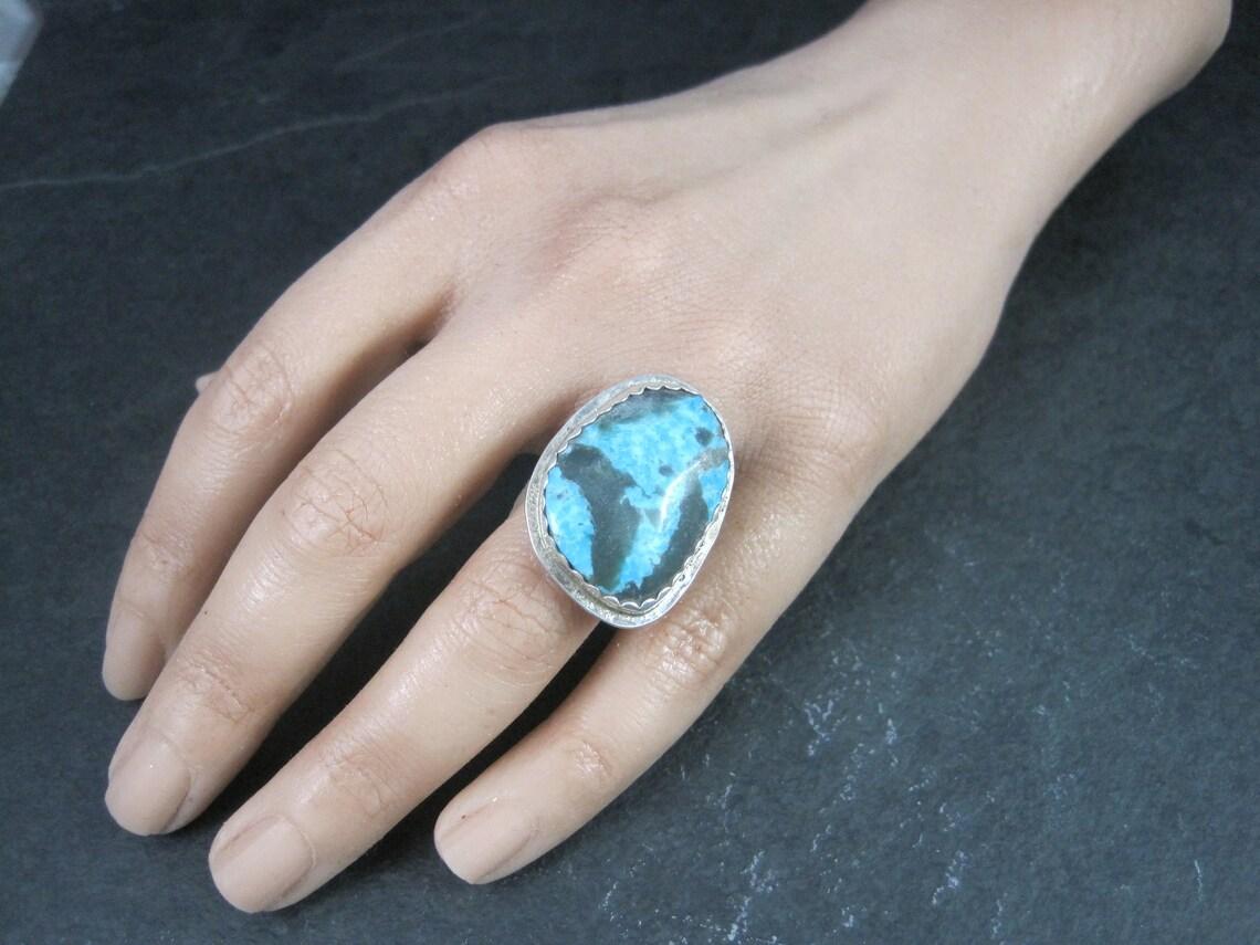 Vintage Navajo Sterling Turquoise Ring Size 7 For Sale 1
