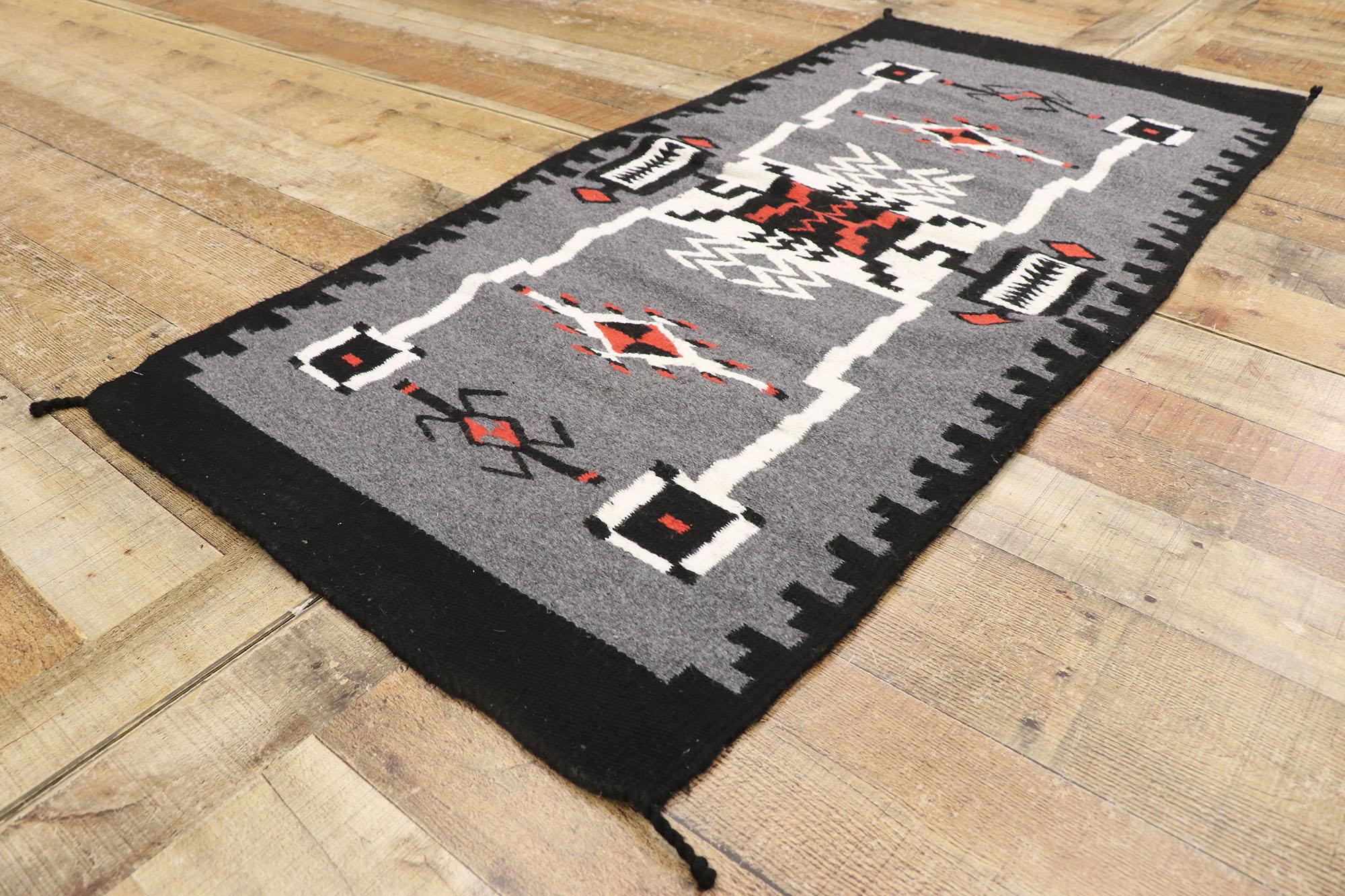 American Vintage Navajo Storm Pattern Kilim Rug with Two Grey Hills Style For Sale
