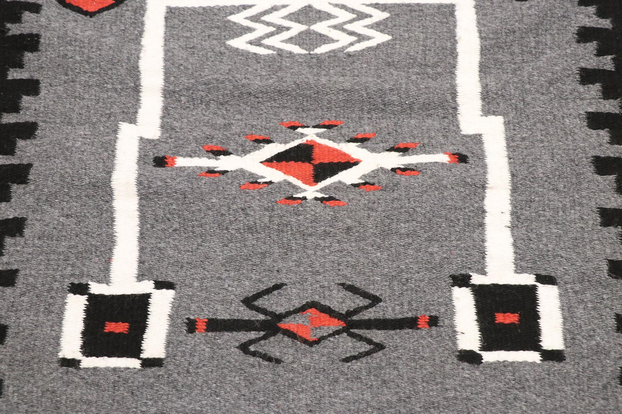 Vintage Navajo Storm Pattern Kilim Rug with Two Grey Hills Style In Good Condition For Sale In Dallas, TX