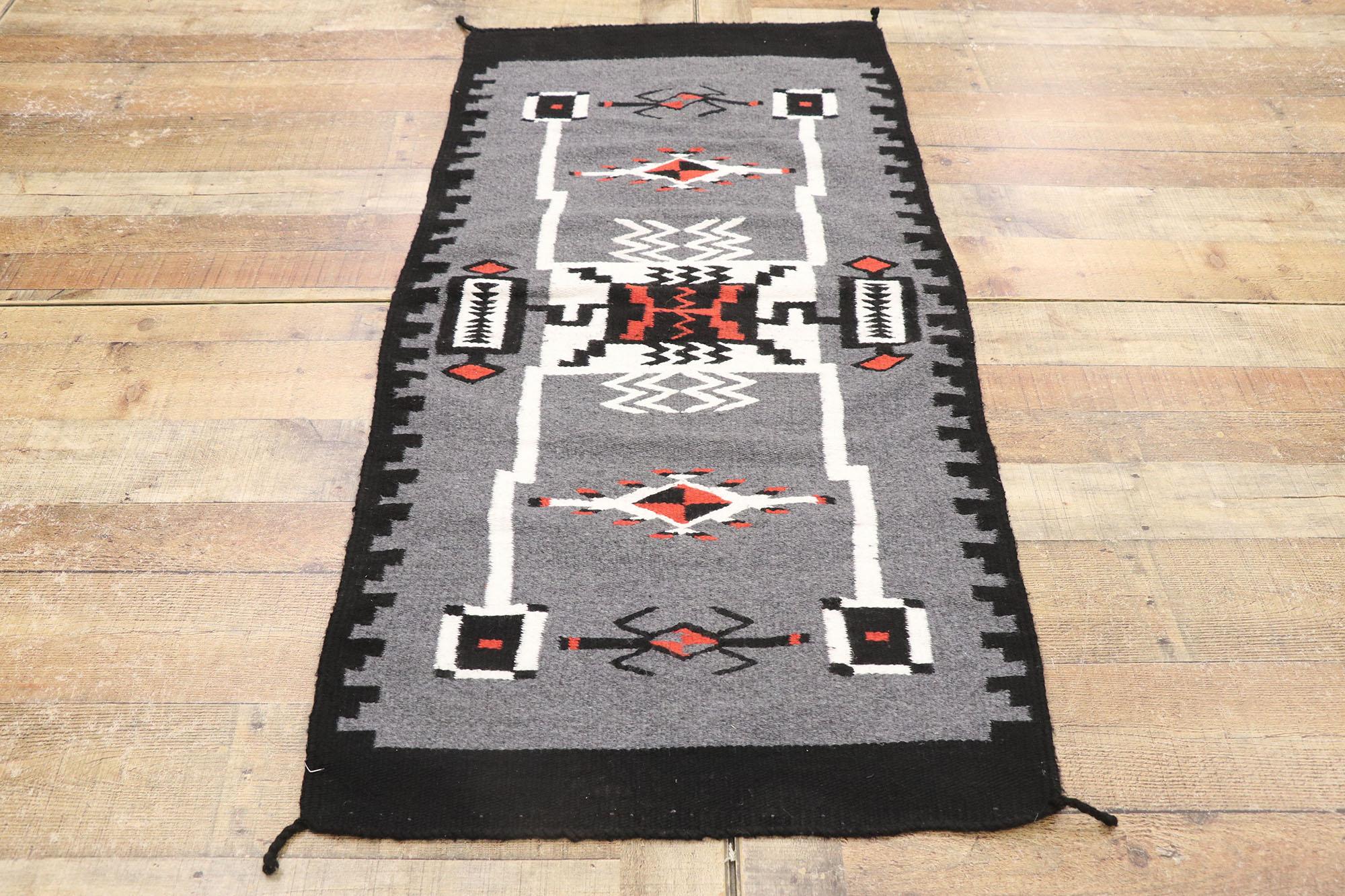 20th Century Vintage Navajo Storm Pattern Kilim Rug with Two Grey Hills Style For Sale