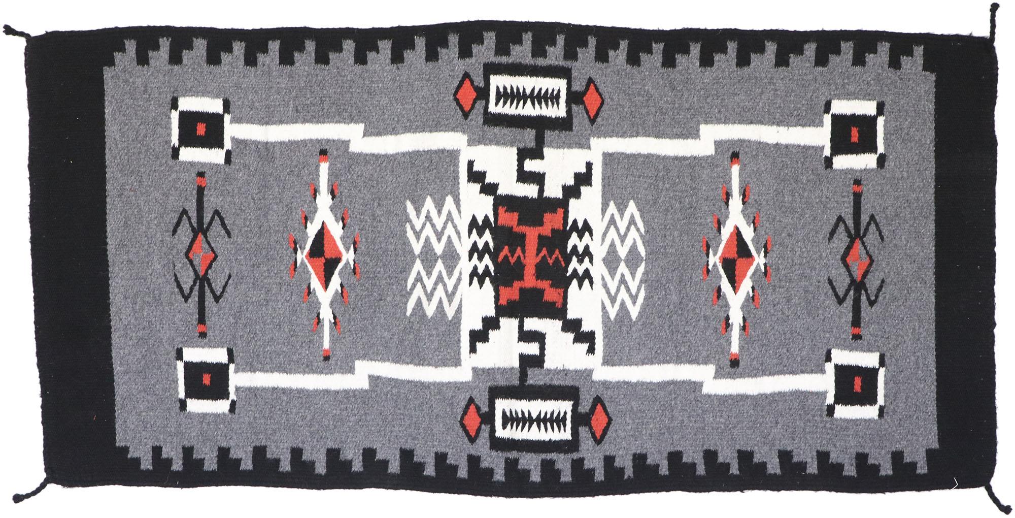 Wool Vintage Navajo Storm Pattern Kilim Rug with Two Grey Hills Style For Sale
