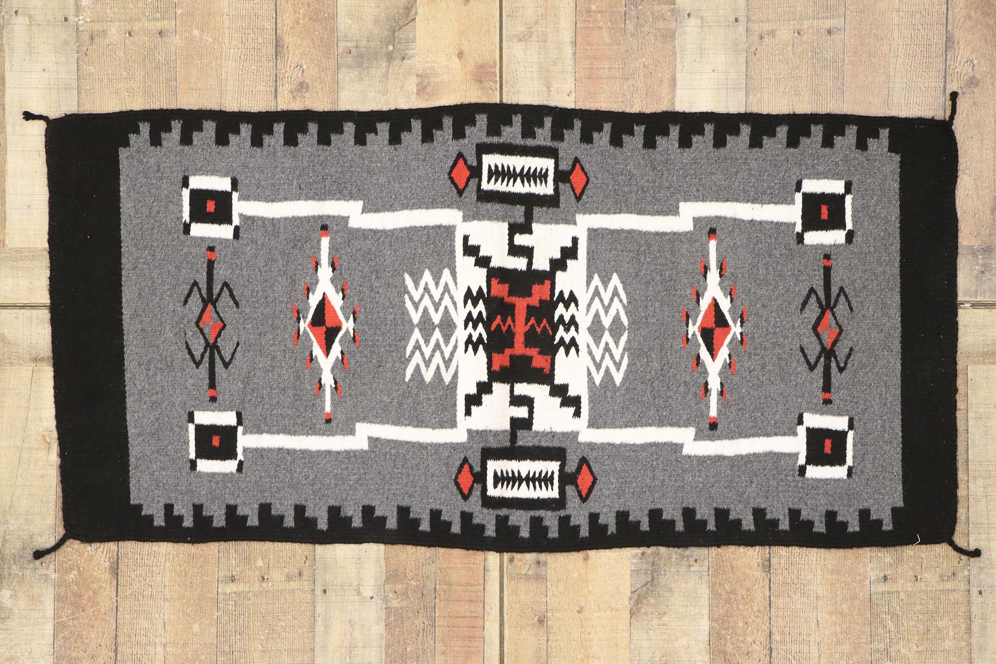 Vintage Navajo Storm Pattern Kilim Rug with Two Grey Hills Style For Sale 1
