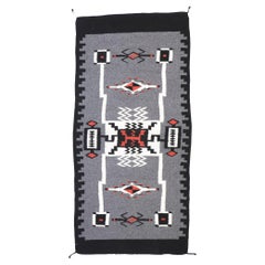 Vintage Navajo Storm Pattern Kilim Rug with Two Grey Hills Style