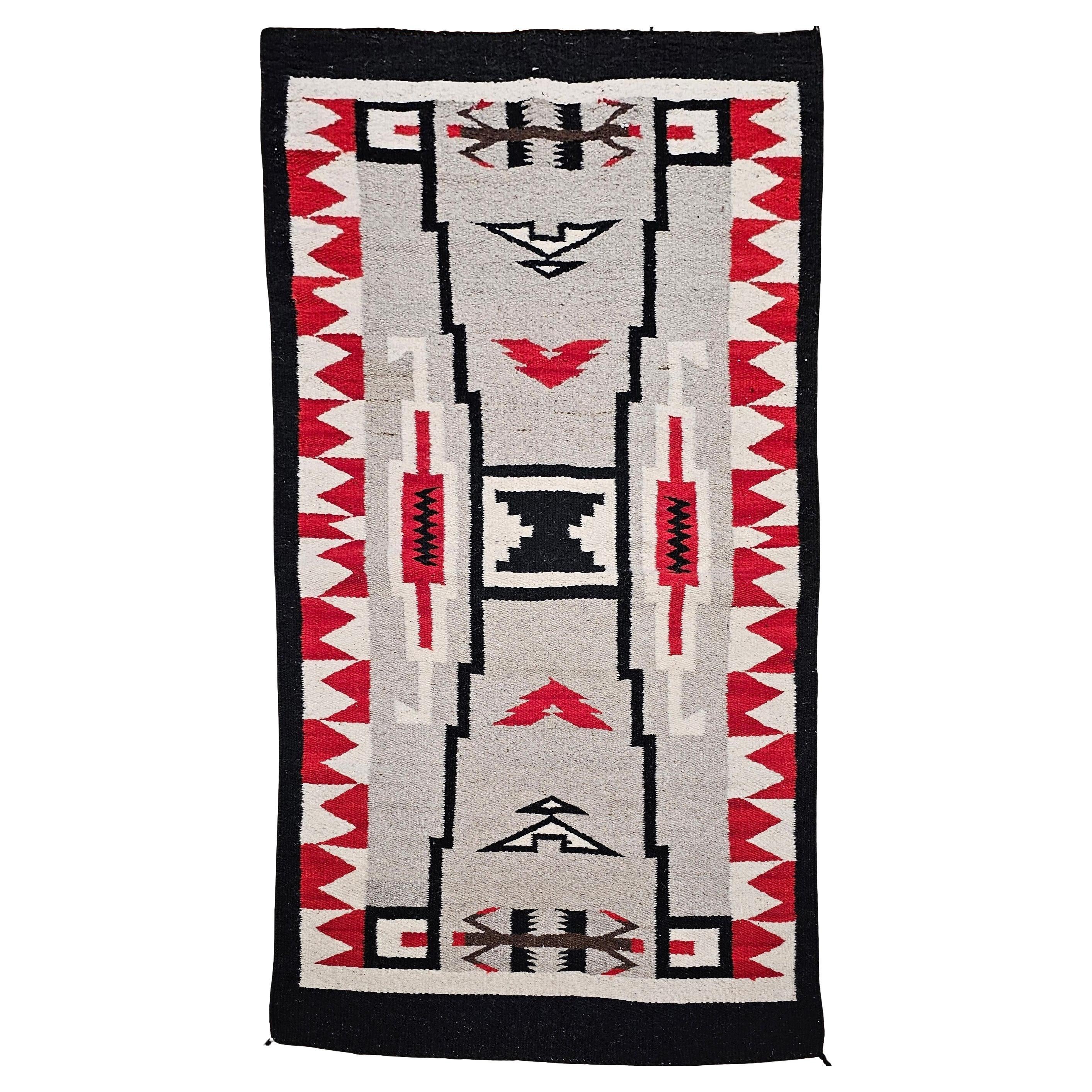 Vintage Native American Navajo Rug, Handwoven Wool, Storm Pattern, 30” x 55”